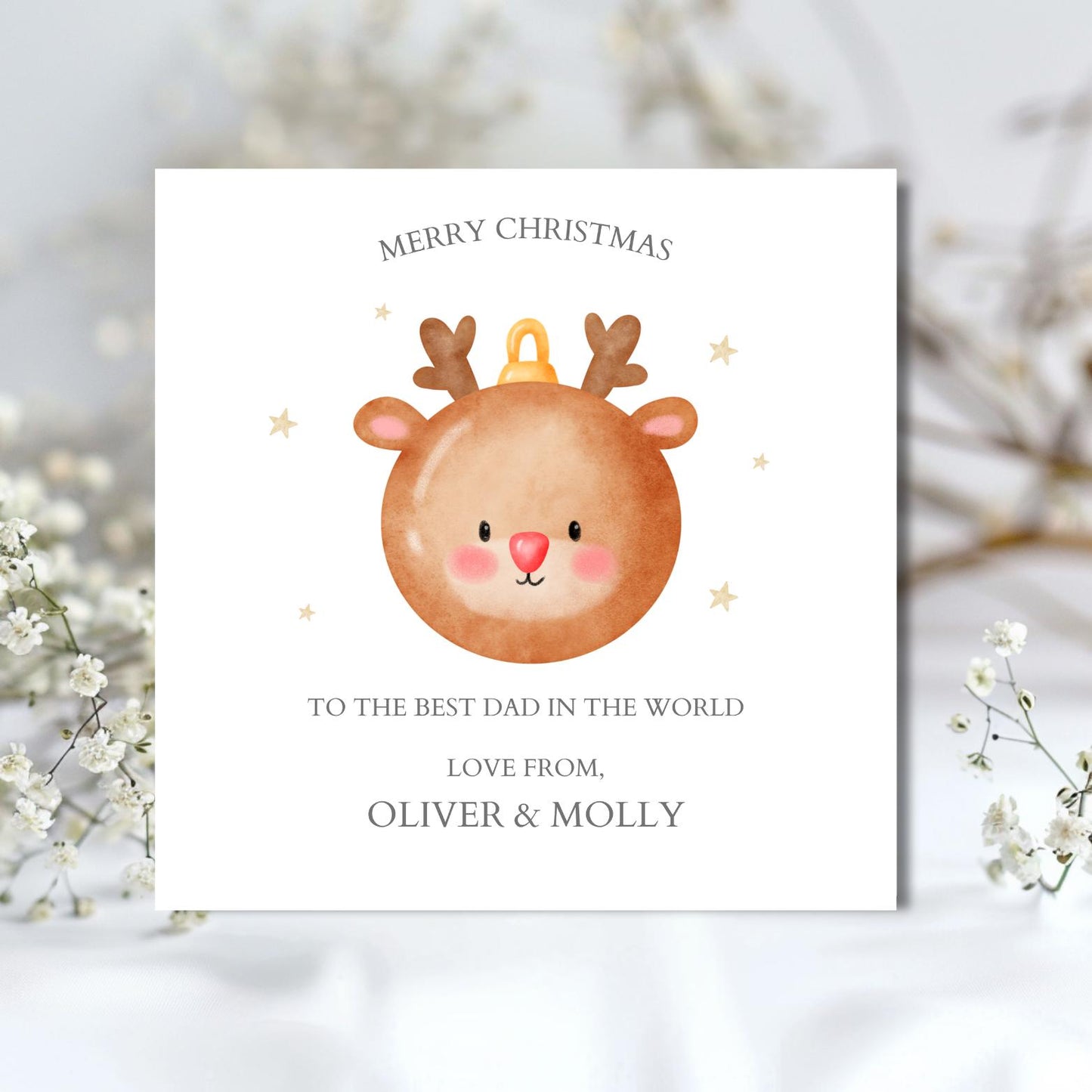 Personalised Grandpa Christmas Card - Reindeer Bauble Grandfather Card- Xmas Uncle Card-Christmas Card for Him,Any Relation