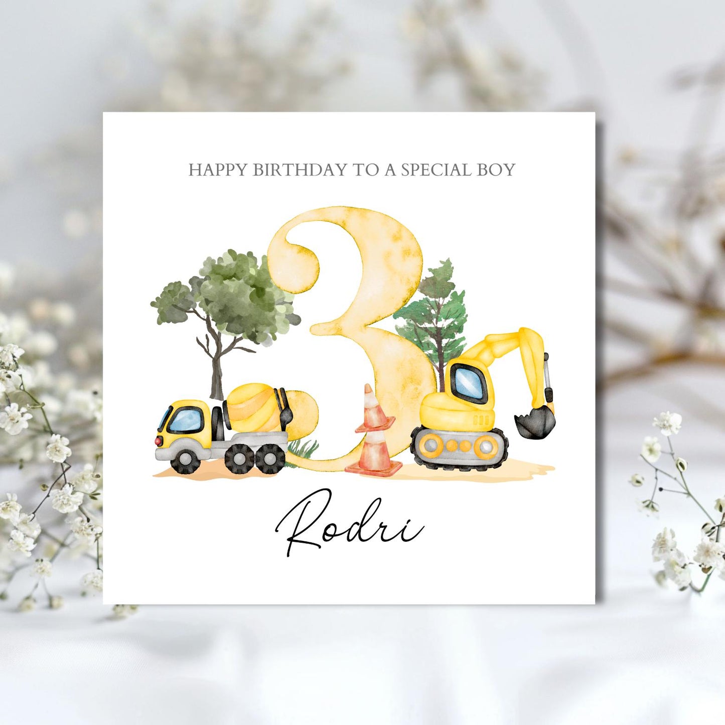 Personalised Second Birthday Digger Card-Construction Birthday Card-Personalised 3rd Birthday Construction Digger Birthday Card-Tractor Card