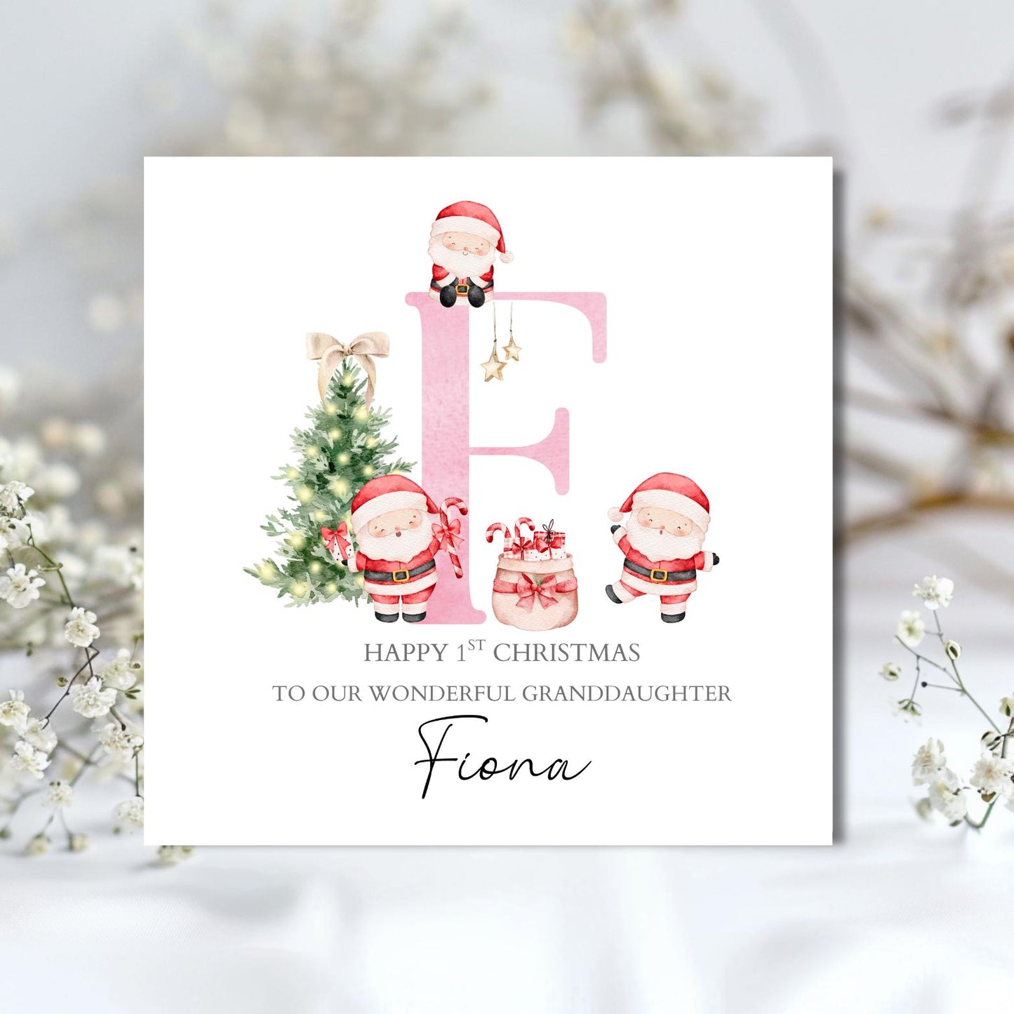 Personalised Santa Christmas Card , 1st Christmas Card, Santa Initial Card for Son, Granddaughter, Daughter, Grandson, Any Relation
