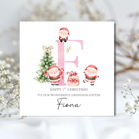 Personalised Santa Christmas Card , 1st Christmas Card, Santa Initial Card for Daughter, Granddaughter, Son, Grandson, Any Relation