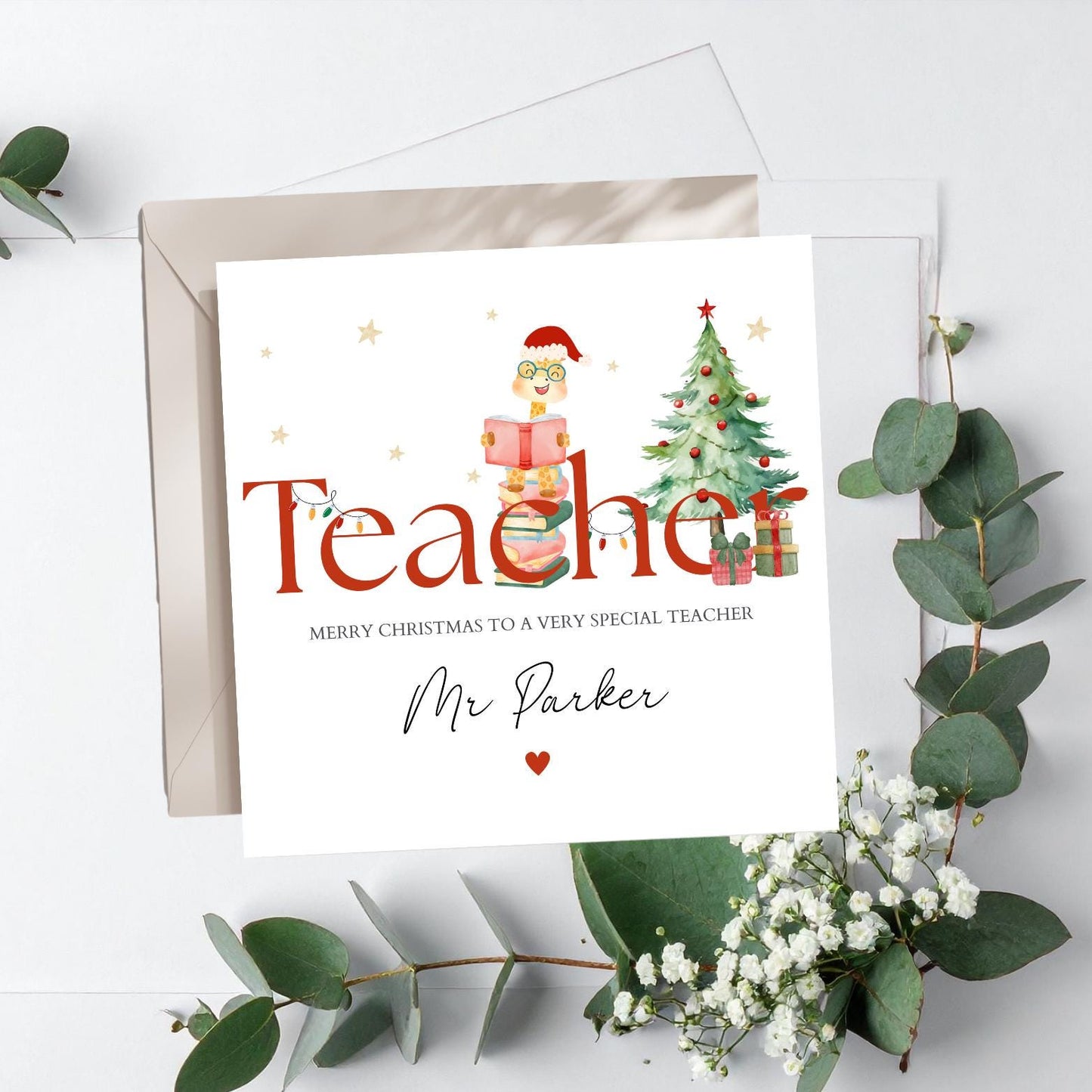 Personalised Teacher Christmas Card, Teaching Assistant Christmas Card, Head Teacher Christmas Card, Merry Christmas Teacher Card