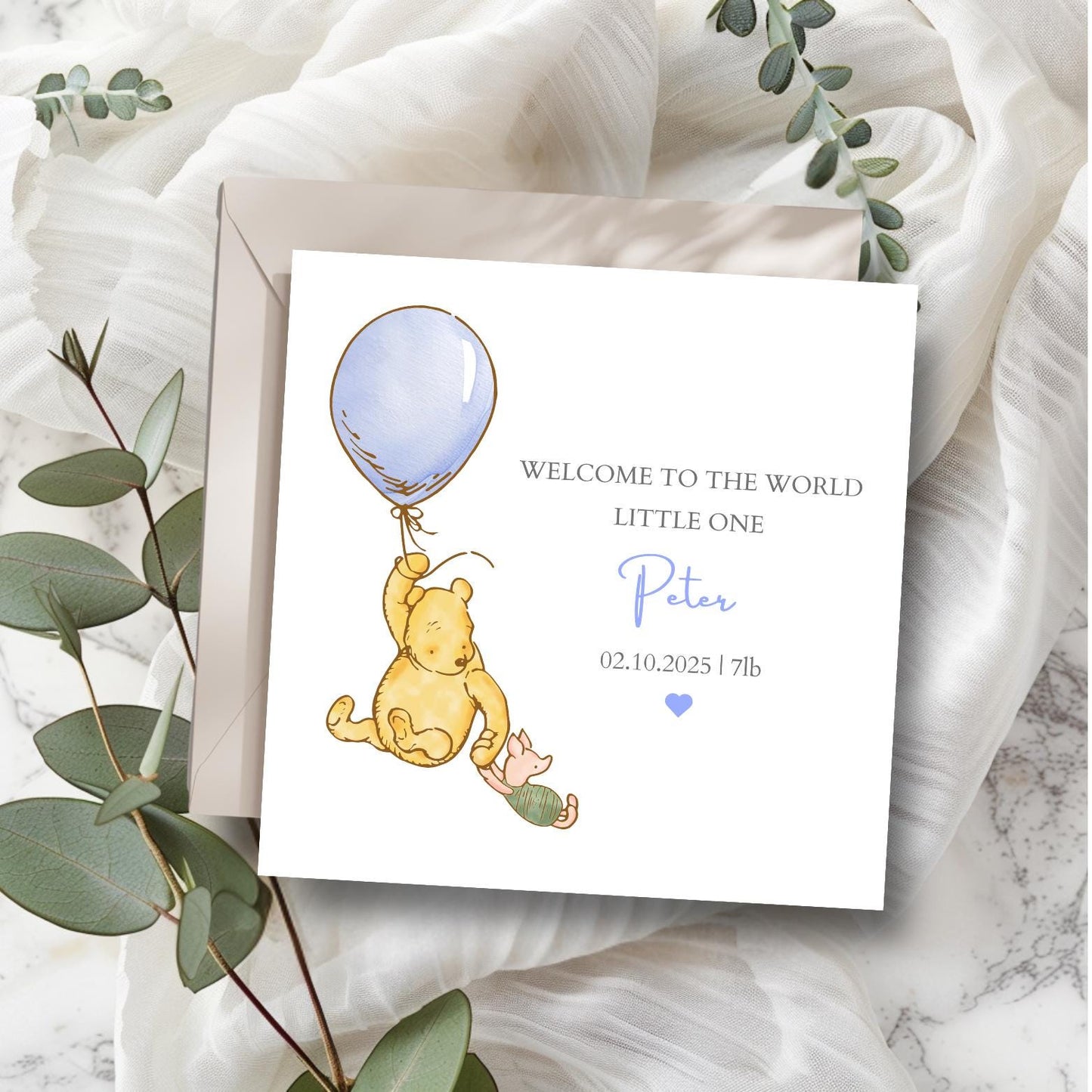 Personalised Winnie The Pooh New Baby Card - Winnie The Pooh Welcome to the World Card - Pink Winnie The Pooh Baby Card