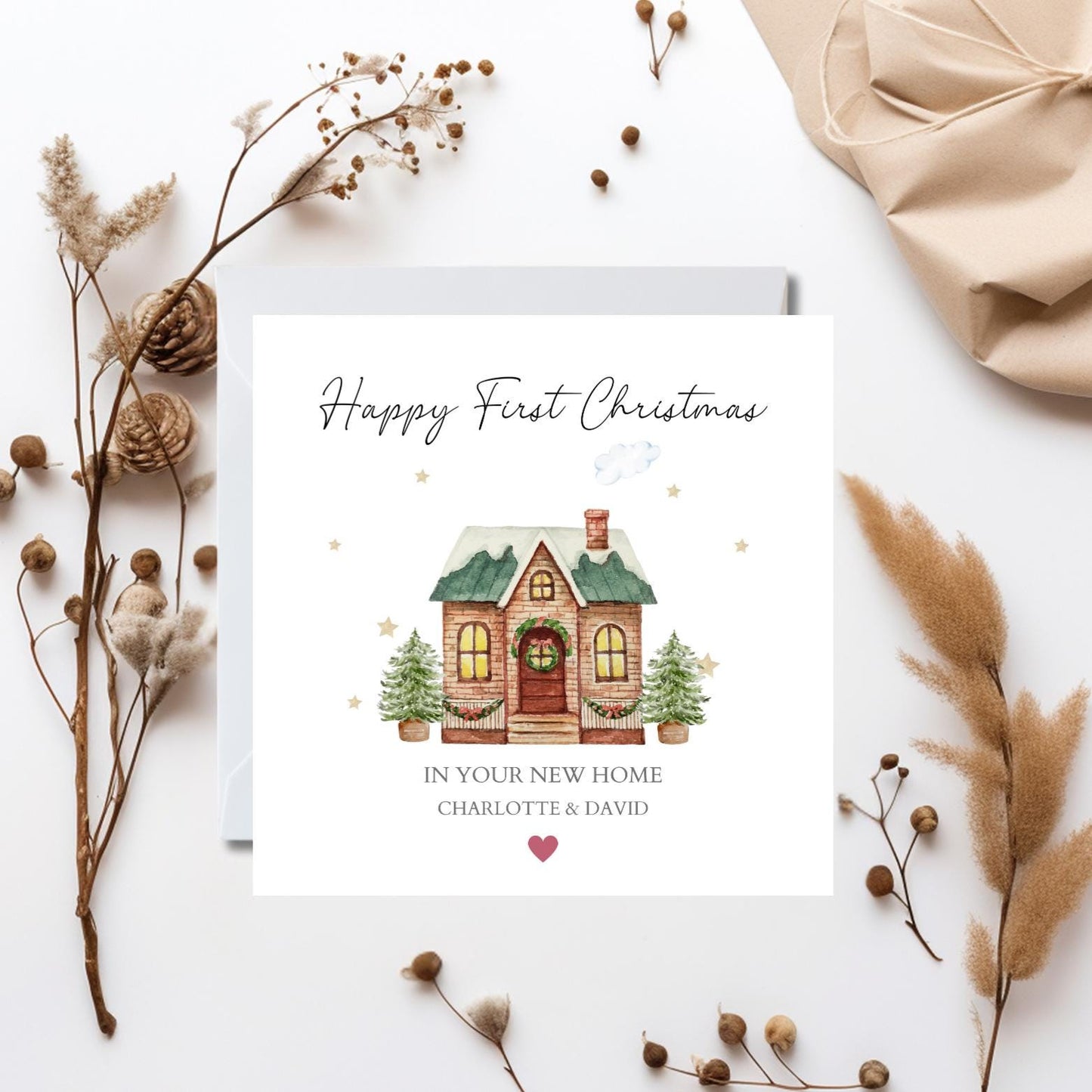 Personalised First Christmas In Your New Home Card, 1st Christmas In Your New Home Card, Personalised Christmas House Greetings Card