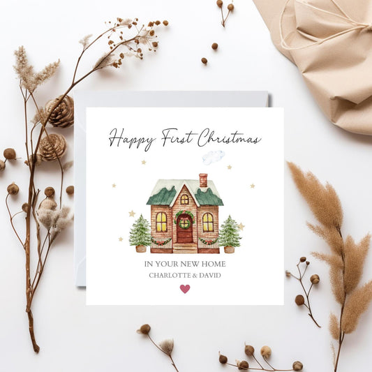 Personalised First Christmas In Your New Home Card, 1st Christmas In Your New Home Card, Personalised Christmas House Greetings Card