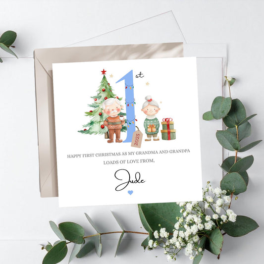 Personalised Grandparents First Christmas Card, Nanny Grandma Nana Granny Grandad Grandpa 1st Xmas Card