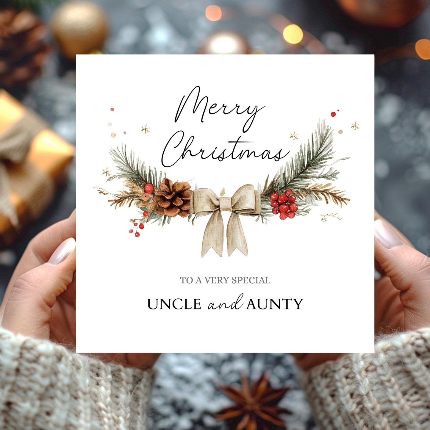 Personalised Mother & Father In Law Christmas Card, In Laws Bow Christmas Card, Xmas Card Daughter, Couple, Son, In Law's Any Relation