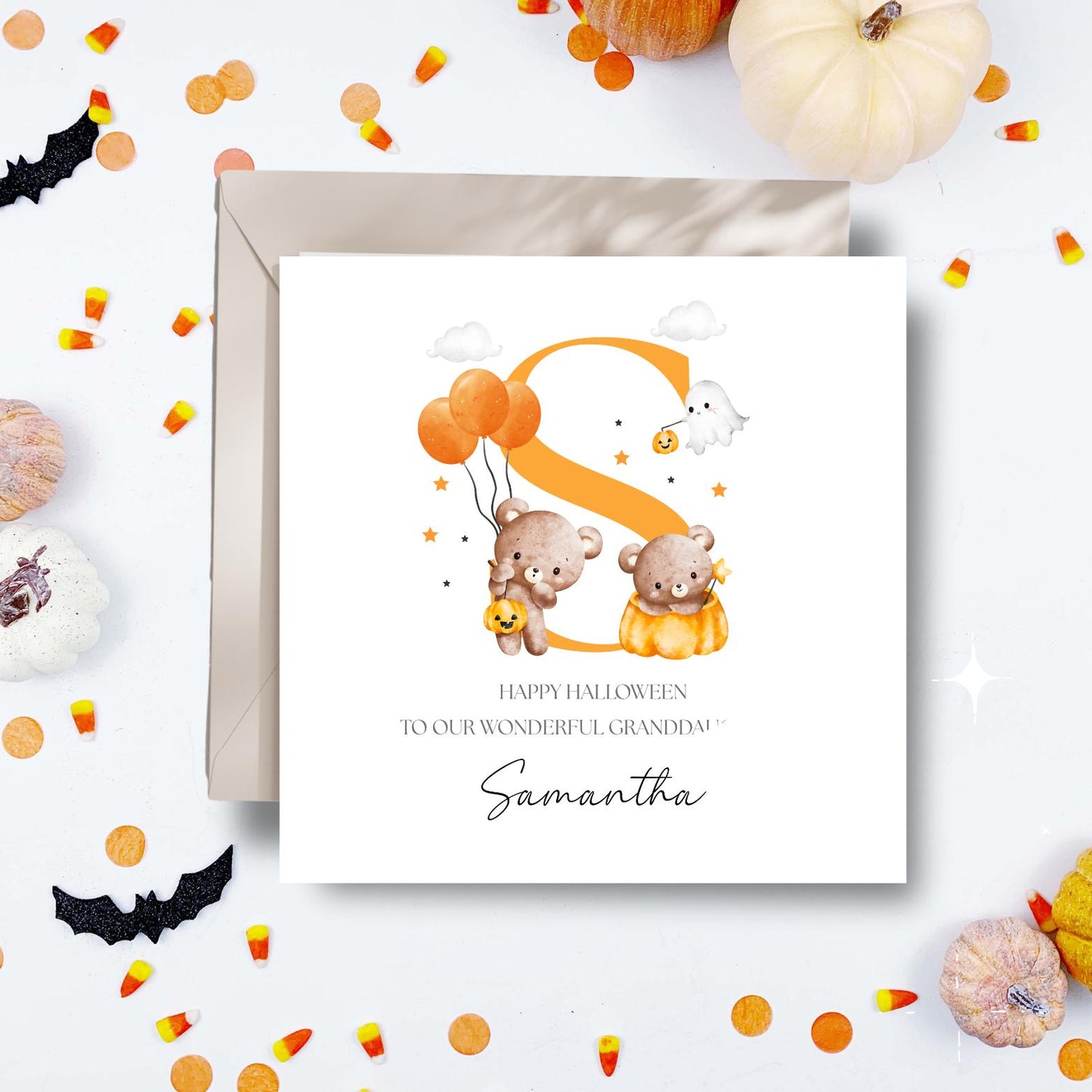 Personalised 1st Halloween Card, First Halloween Bear Pumpkin Card for Girl & Boy, Personalised Halloween Card Son, Daughter, Any Relation