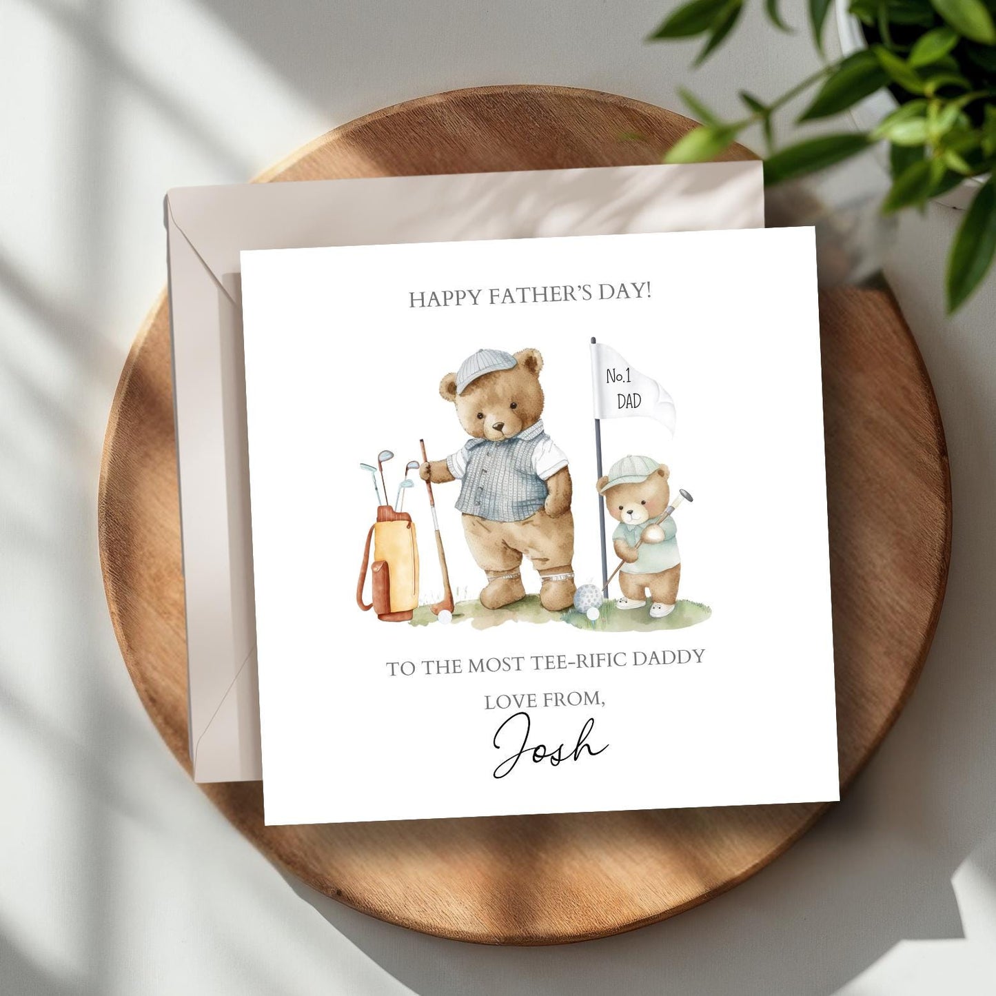 Personalised Father's Day Bear Card -Bear Golfing Dad Card -Best Dad Card- Father's Day Golf Card for him, Golf Day Card, Tee-rific Daddy