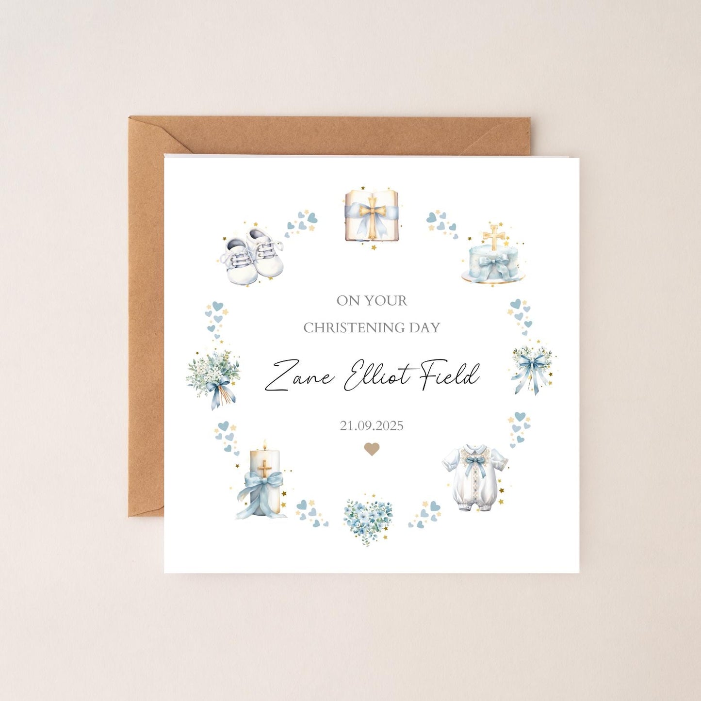 Personalised Christening Card, Baptism Card, Personalised for Girl or Boy Greeting Card, Religious Wreath Baptism Card, Any Relation