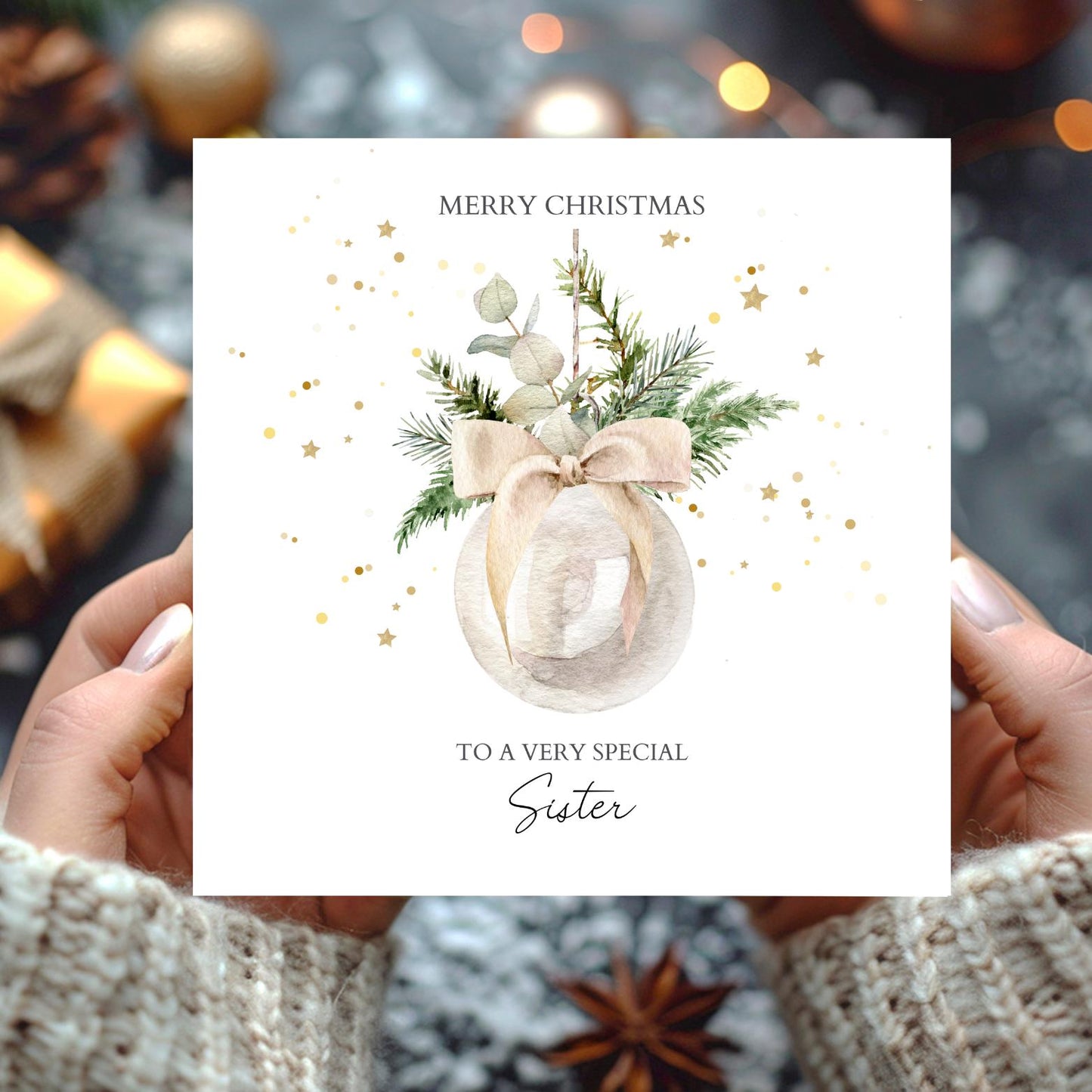 Personalised Daughter & Son In Law Christmas Card, Friend Bauble Christmas Card, Xmas Card Daughter, Couple, Son, In Law's Any Relation