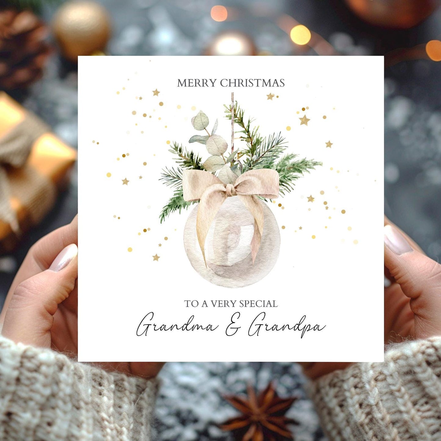 Personalised Mum And Dad Christmas Card, Parents Bauble Christmas Card, Merry Christmas Mum and Dad, Xmas Card Nanna, Grandad, Any Relation