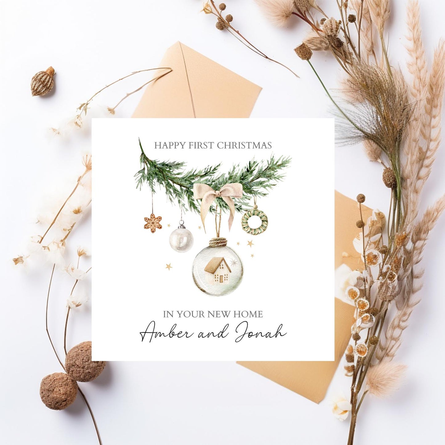 Personalised First Christmas In Your New Home Card, 1st Christmas In Your New Home Card, Personalised Christmas Bauble Greetings Card