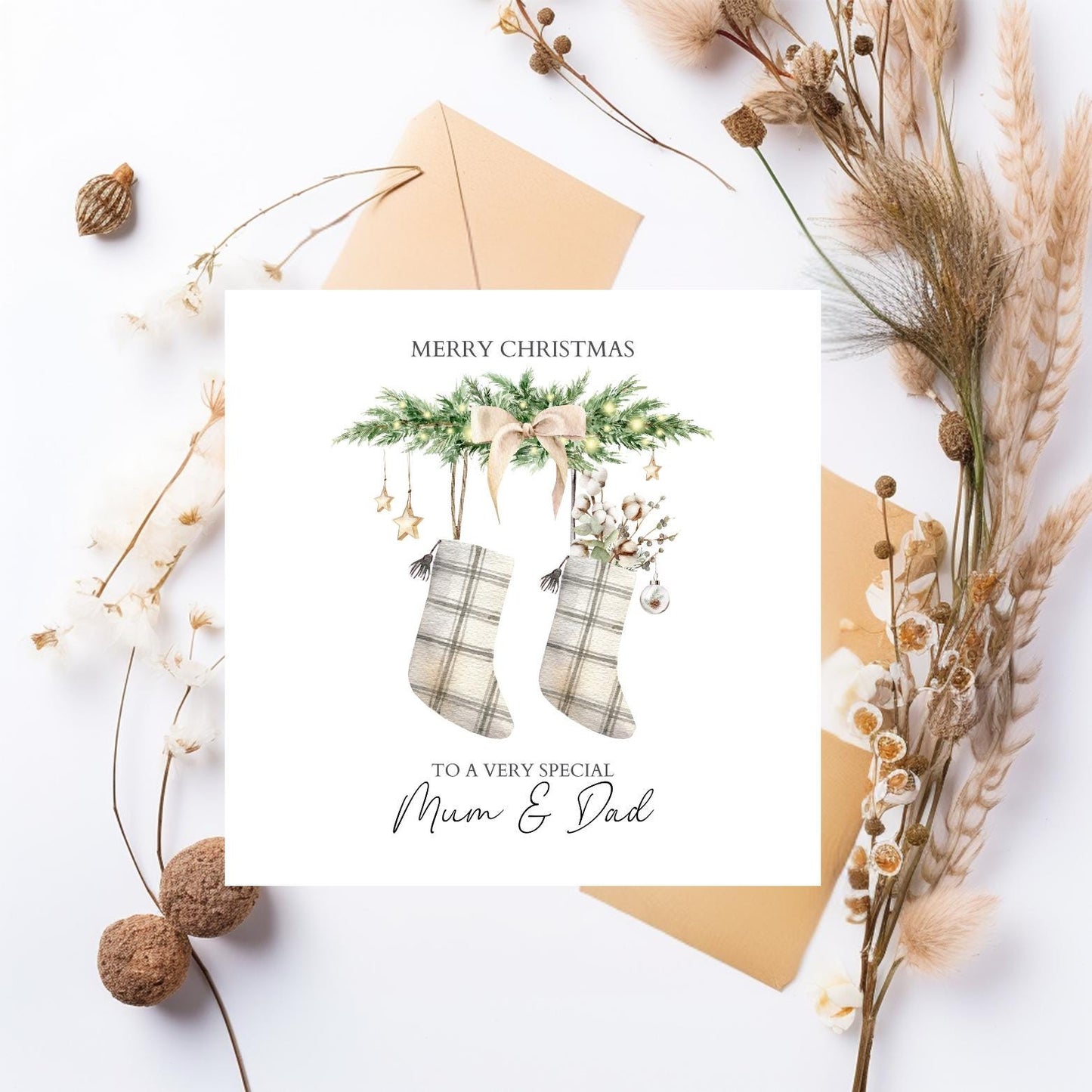 Personalised Mum And Dad Christmas Card, Parents Stockings Christmas Card, Merry Christmas Mum and Dad, Xmas Card Nanna,Grandad,Any Relation