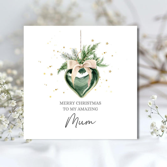 Personalised Mum Christmas Card, Parents Bauble Christmas Card, Merry Christmas Mum, Xmas Card Nanna, Mother, Auntie, Any Relation