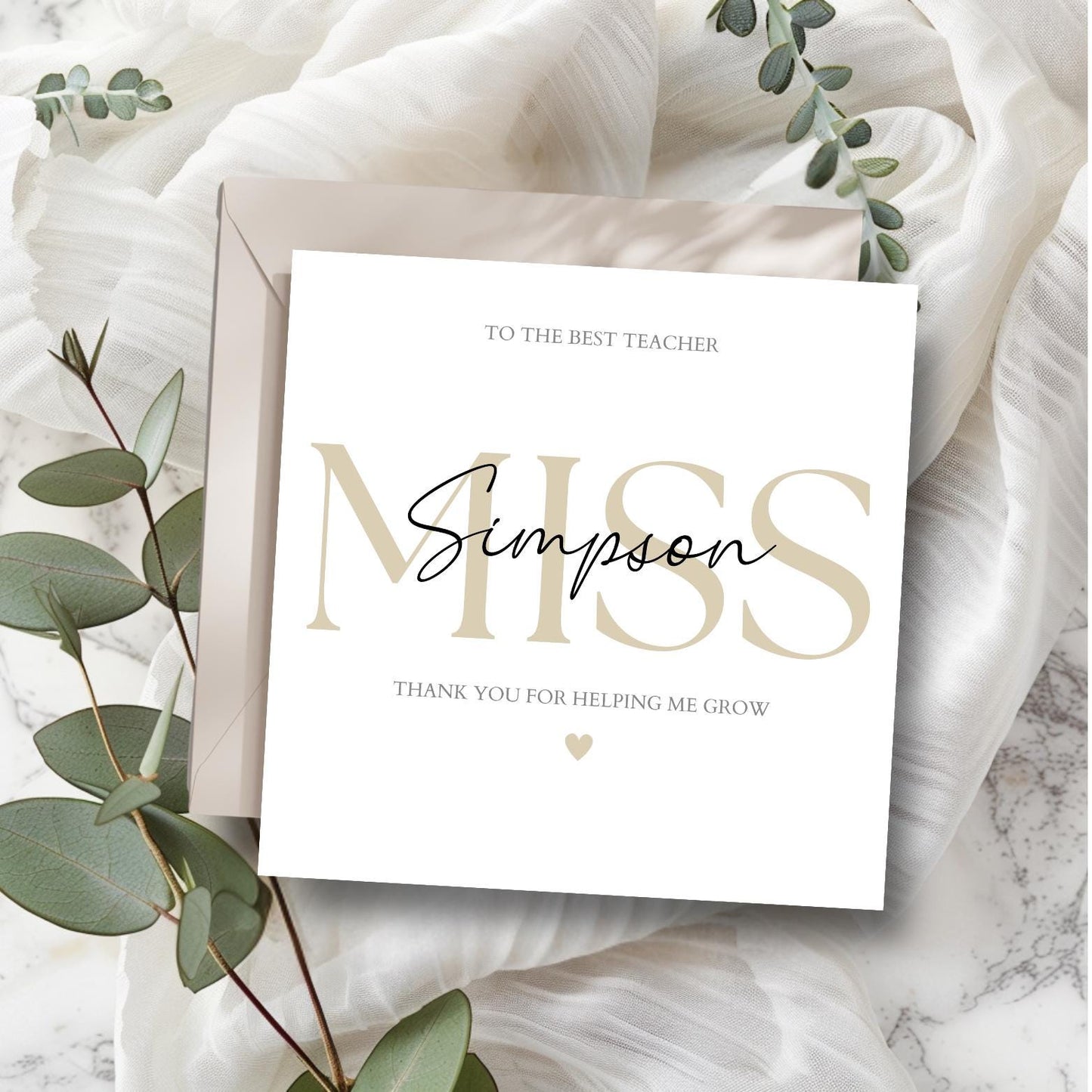 Personalised Thank You Teacher Card, Teacher Card, Thank You Teacher Card, End of Term Card, Simple Elegant Design