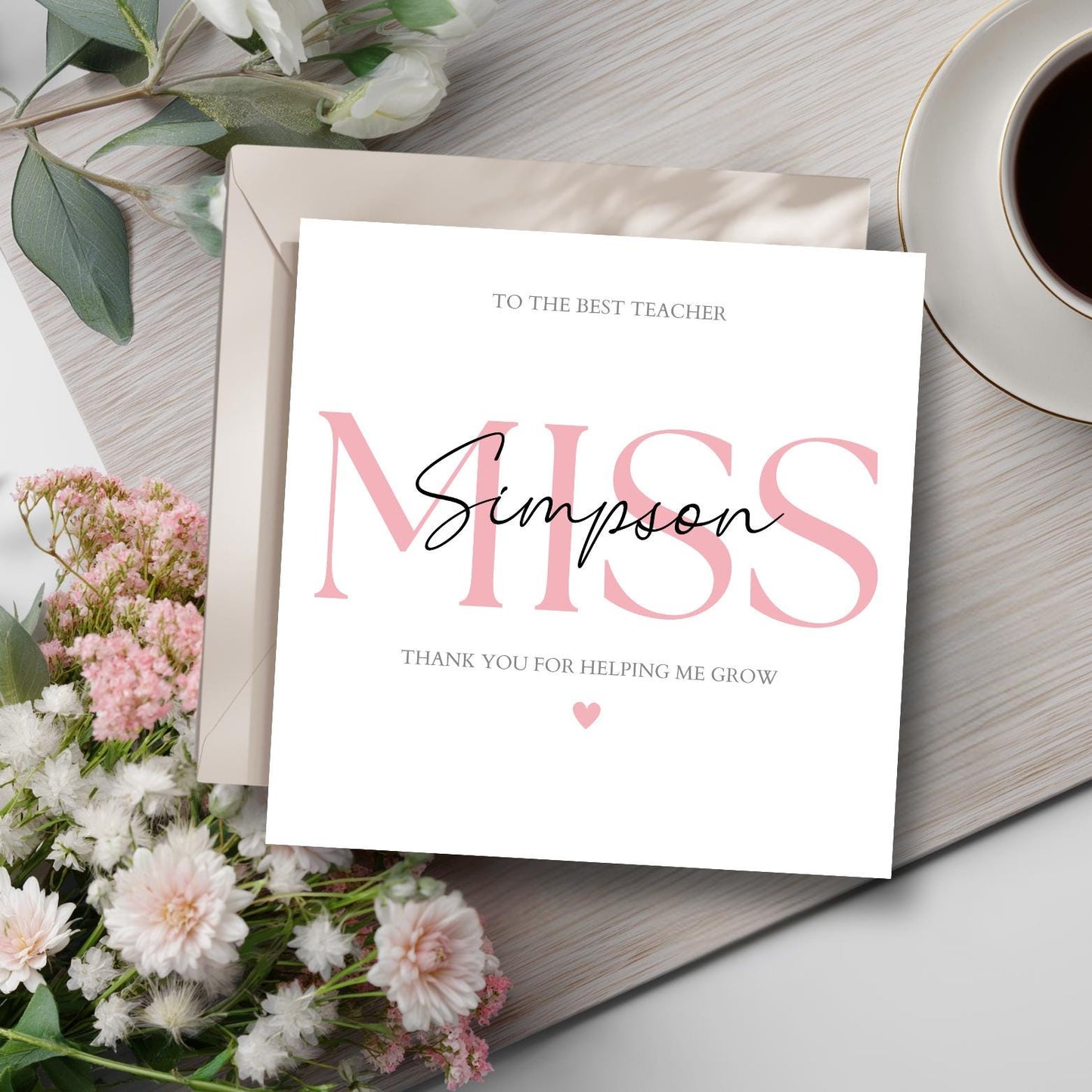 Personalised Thank You Teacher Card, Teacher Card, Thank You Teacher Card, End of Term Card, Simple Elegant Design