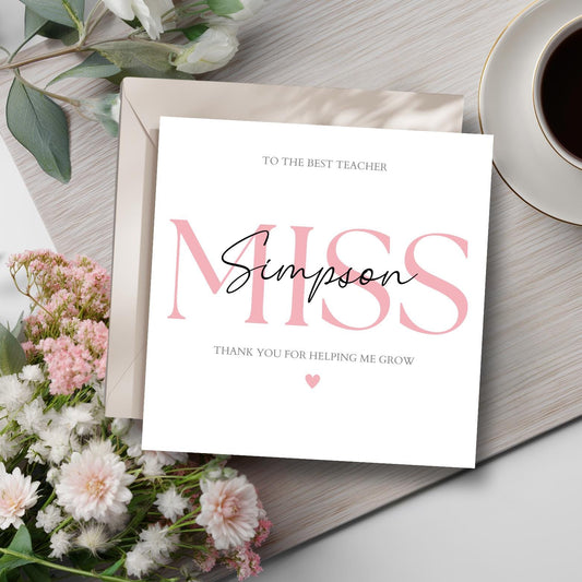 Personalised Thank You Teacher Card, Teacher Card, Thank You Teacher Card, End of Term Card, Simple Elegant Design