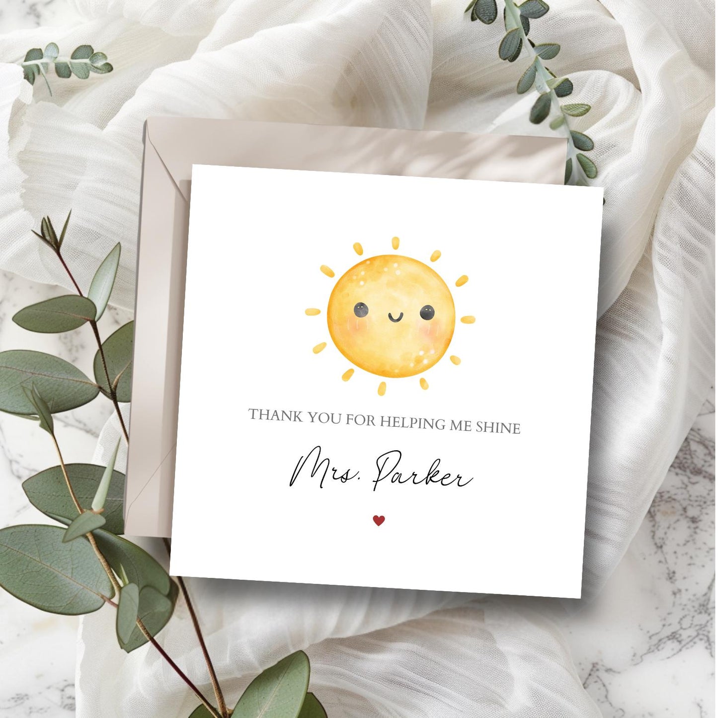 Personalised Thank You Teacher Card, Teacher Card, Thank You Teacher Card, End of Term Card, Sun Design