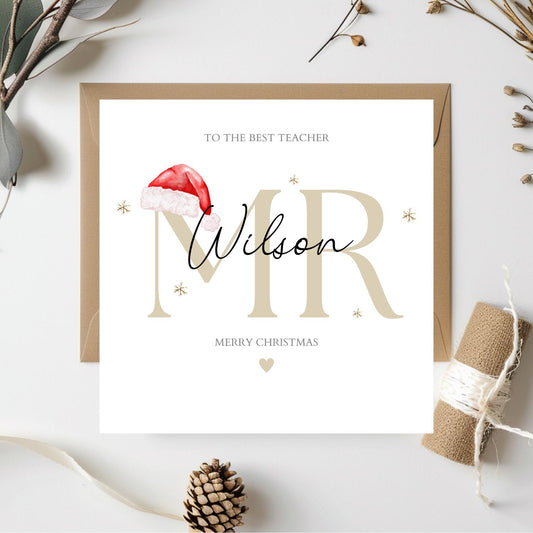 Personalised Teacher Christmas Card, Nursery Christmas Card, School Key Worker Christmas Card, Merry Christmas Teacher Card