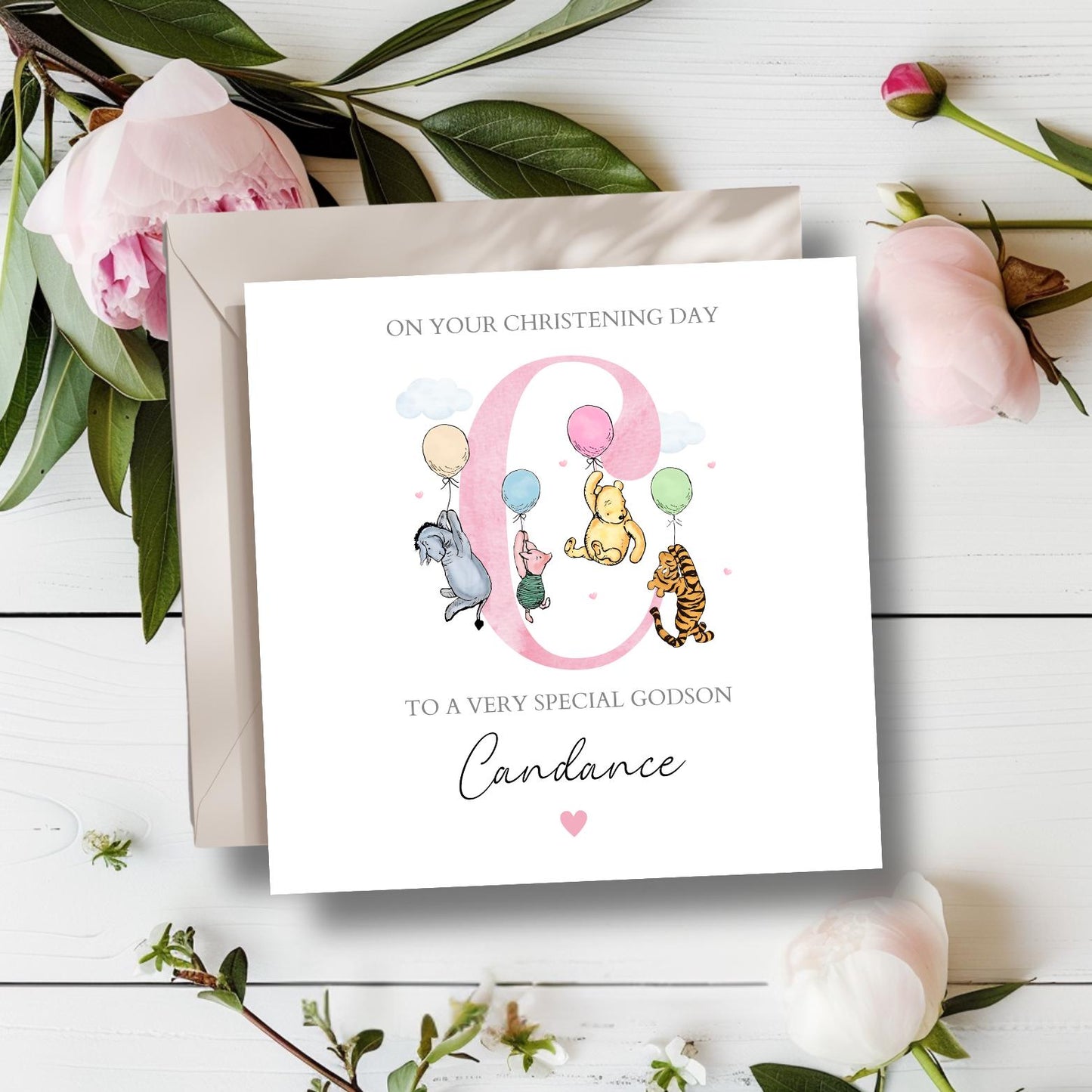Personalised Winnie The Pooh Christening Card, Piglet Baptism Card, Personalised Baby Holy Communion Eeyore, Piglet, Tiger and Pooh Card