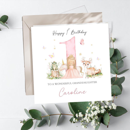 Personalised First Birthday Princess Card | 1st birthday Unicorn card |First Birthday Card|Pink 1st Birthday Card For Daughter,Granddaughter