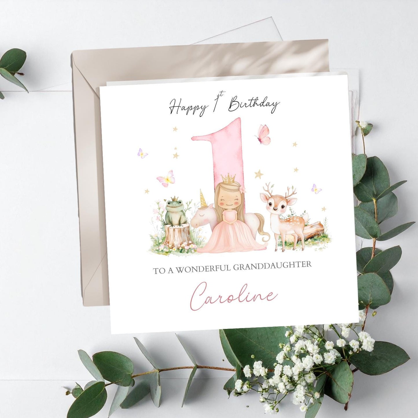 Personalised Second Birthday Princess Card | 2nd birthday Unicorn card|Second Birthday Card |Pink 2nd Birthday Card For Daughter,Goddaughter