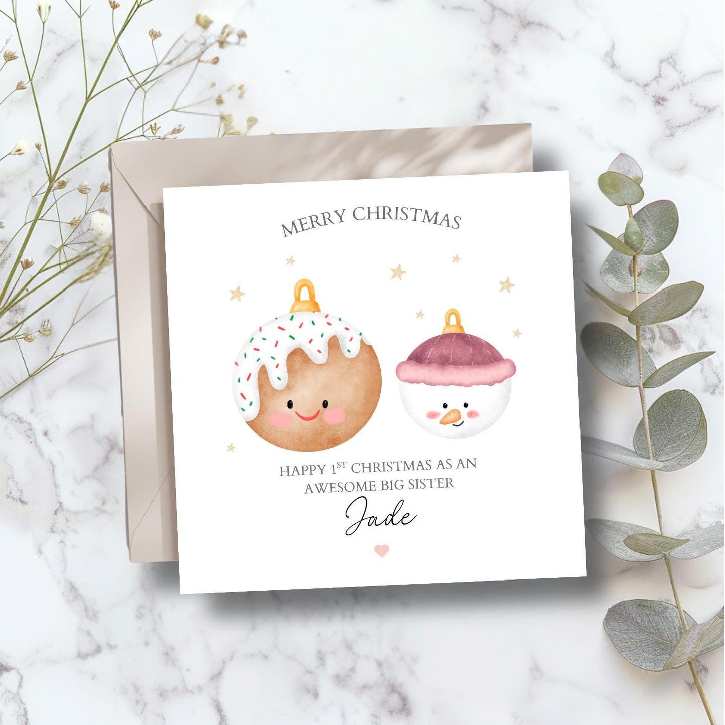 Personalised First Christmas as a Big Sister Card, 1st Xmas as a Big Sister Card, Sister Xmas, Sister Christmas Card