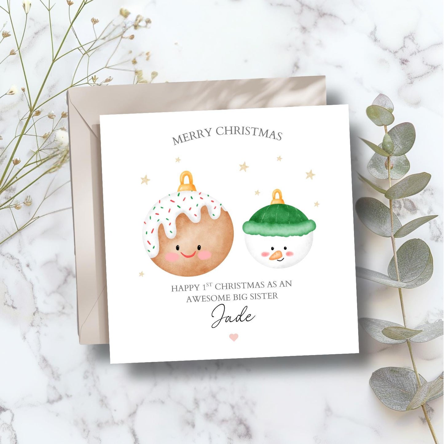 Personalised First Christmas as a Big Sister Card, 1st Xmas as a Big Sister Card, Sister Xmas, Sister Christmas Card