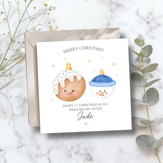 Personalised First Christmas as a Big Sister Card, 1st Xmas as a Big Sister Card, Sister Xmas, Sister Christmas Card