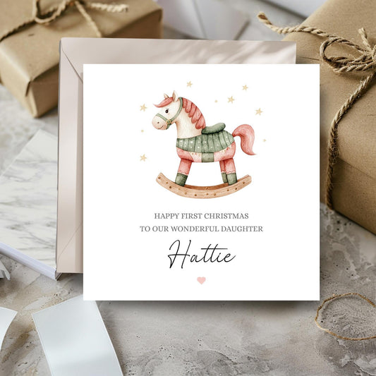 Personalised First Christmas Card |Horse 1st Christmas Card for Girl| Christmas Card Granddaughter| Christmas Card for Daughter, Niece