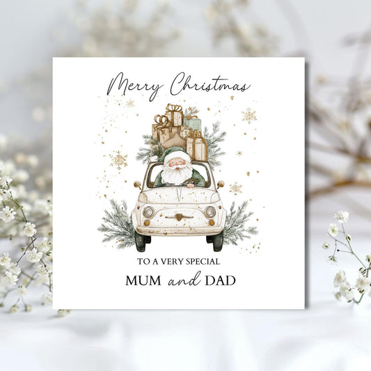 Personalised Mum And Dad Christmas Card, Parents Car Christmas Card, Merry Christmas Mum and Dad, Xmas Card Nanna, Grandad, Any Relation