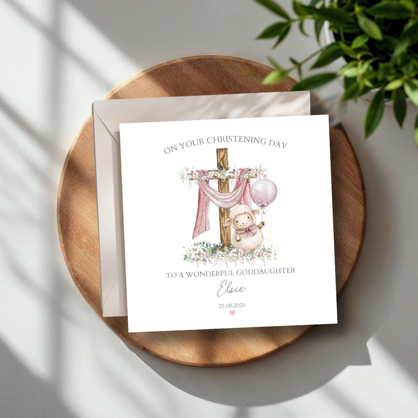 Personalised Granddaughter Christening Card, Goddaughter Baptism Sheep Card,Christening card for Girl, Christening Card for Boy,Any Relation