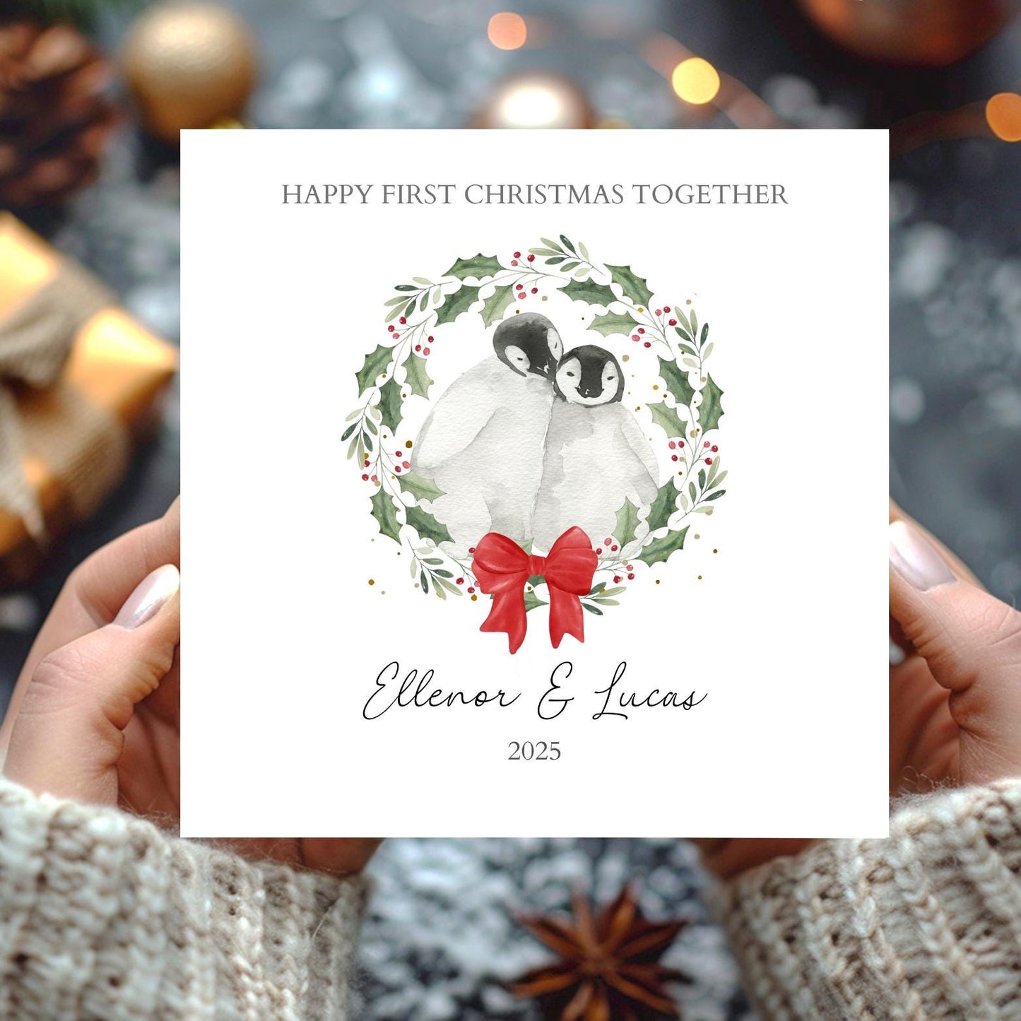 Personalised First Christmas Together Card, Couple Pinguin Special Couple Christmas Card, Xmas Card Daughter, Son, In Law's Any Relation