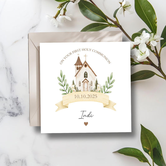 Personalised Holy Communion Card, Christening Baptism Card For Grandson Granddaughter Son Daughter Nephew Niece Godson Goddaughter, Church