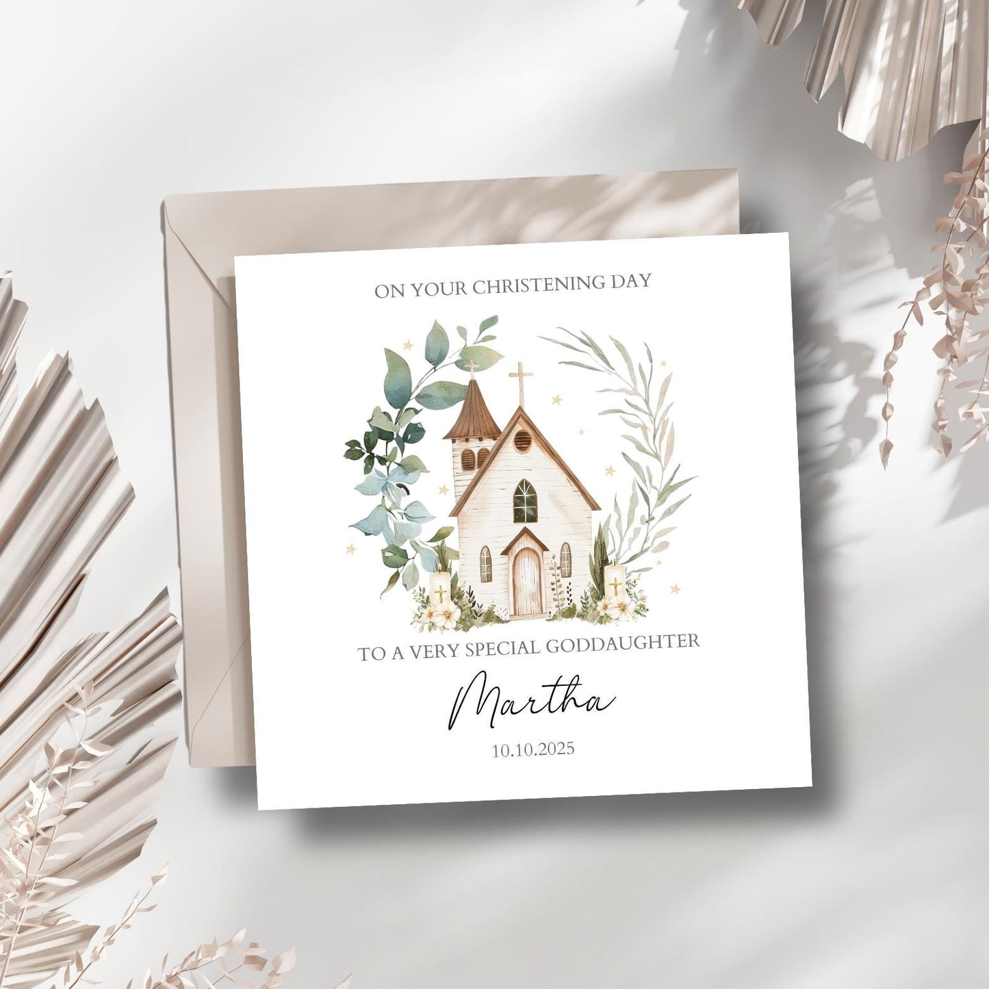 Personalised Christening Card, Baptism Card For Grandson Granddaughter Son Daughter Nephew Niece Godson Goddaughter, Chapel Church Design