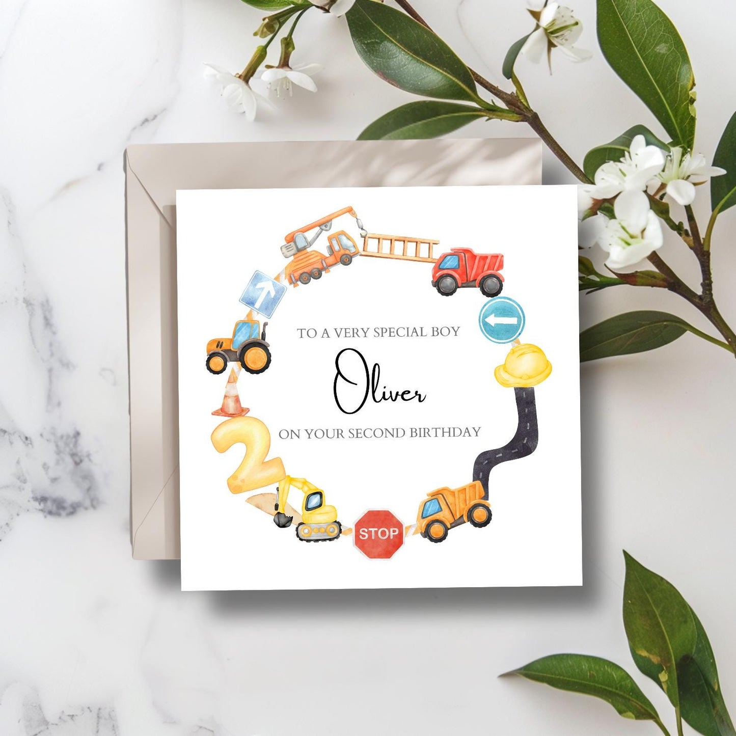 Personalised 1st, 2nd, 3rd Construction Birthday Card -Construction Birthday Card -Transport Birthday Card For Boy,Son, Grandson, Nephew