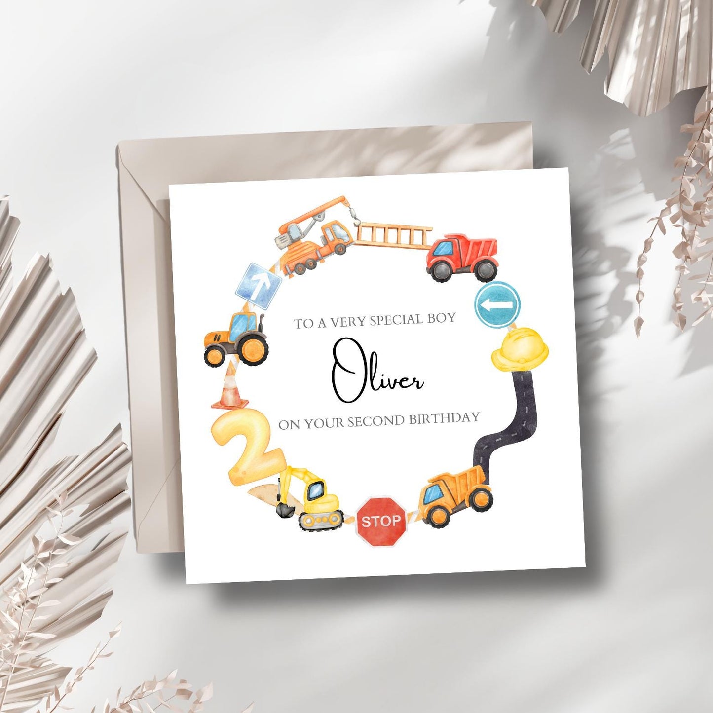 Personalised 1st, 2nd, 3rd Construction Birthday Card -Construction Birthday Card -Transport Birthday Card For Boy,Son, Grandson, Nephew