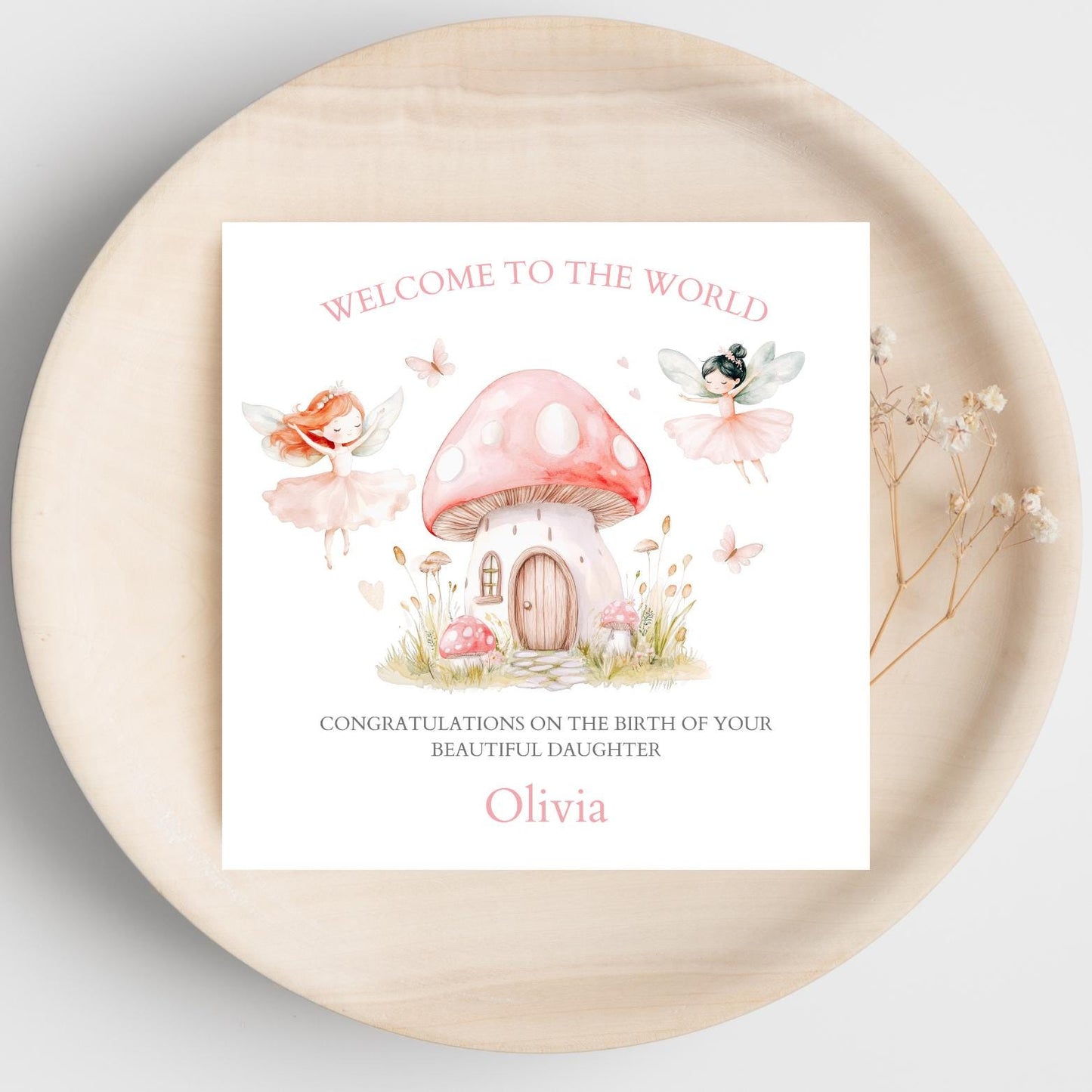 Personalised New Baby Fairy Card, Welcome to the world baby card | Personalised Baby Pink Greeting Card,Magical Baby Card