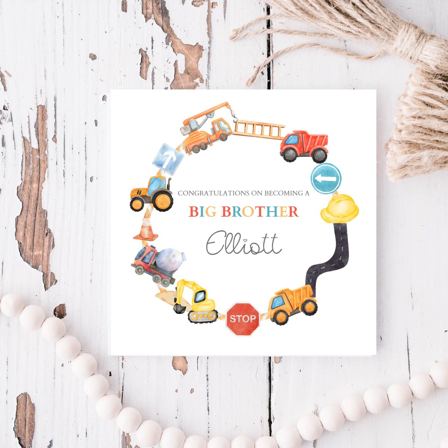 Personalised Big Brother Card - Construction Big Brother Card For Son- Promoted to Big Brother- Construction Vehicles- Any Relation