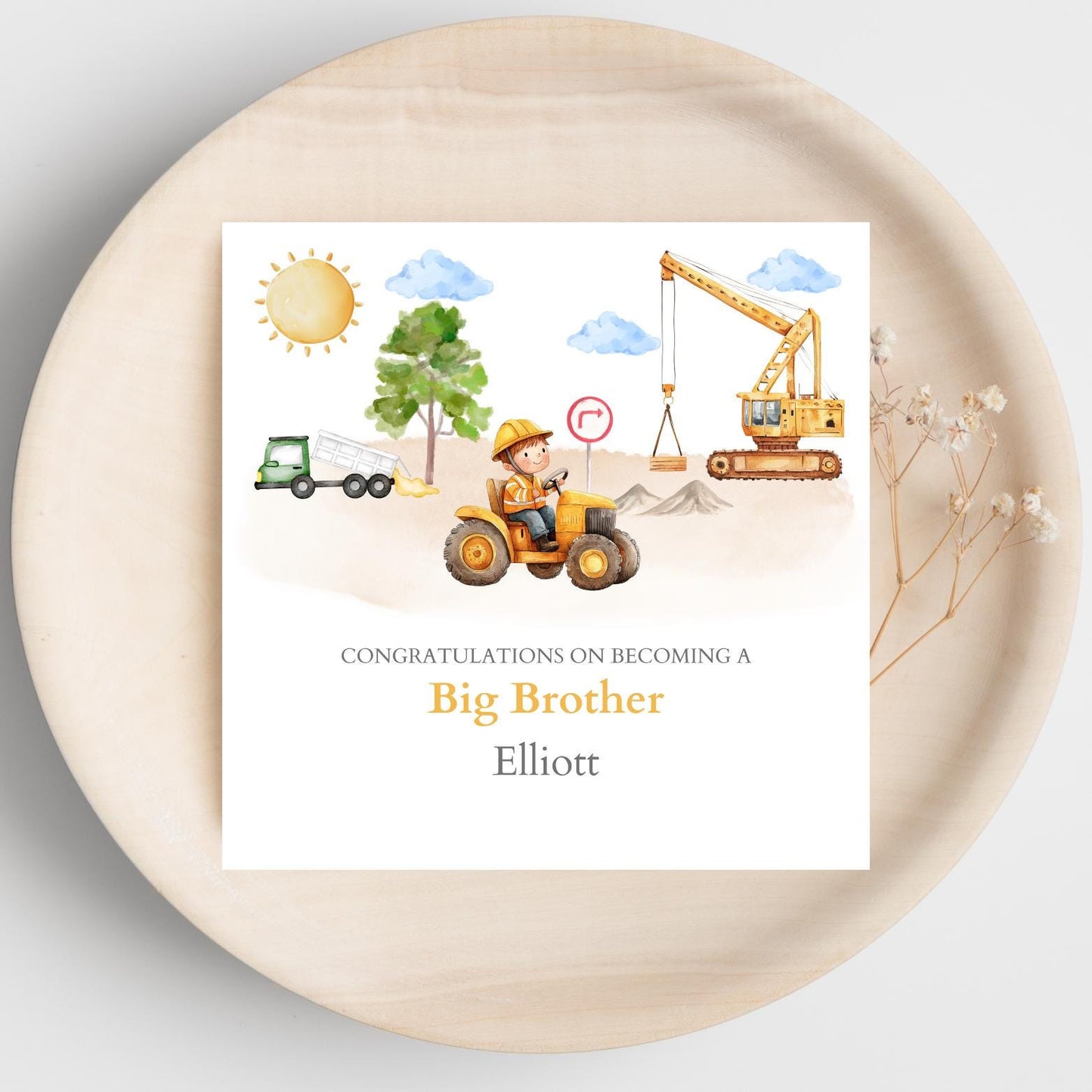 Personalised Big Brother Card - Construction Big Brother Card For Son - Promoted to Big Brother- Construction Vehicles, Any Relation