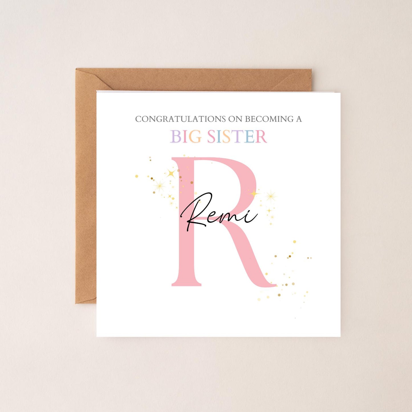 Personalised Big Sister Card, Personalised Big Sister Pink Girl Card l Promoted to Big Sister Card |Child Initial Card| Sister Announcement
