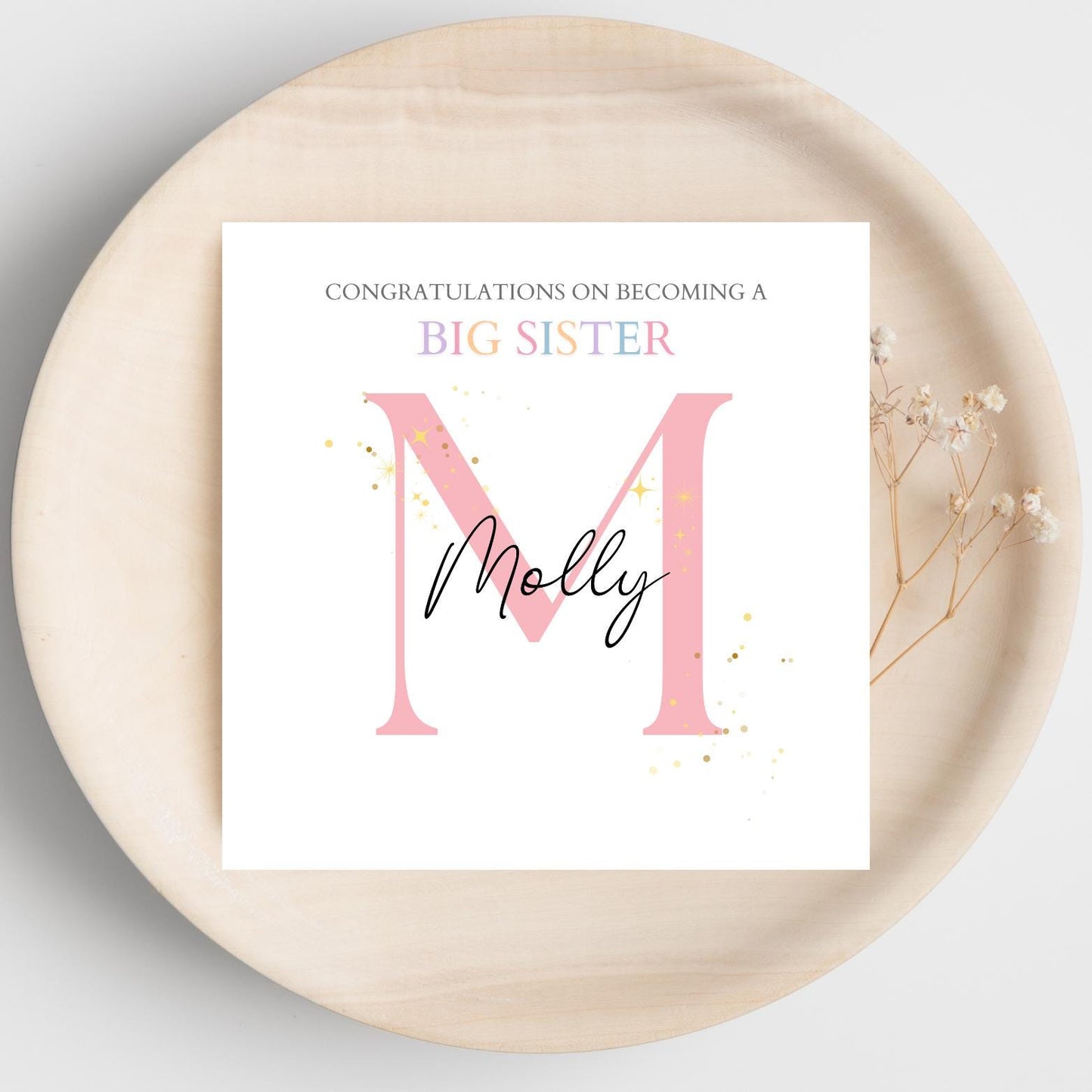 Personalised Big Sister Card, Personalised Big Sister Pink Girl Card l Promoted to Big Sister Card |Child Initial Card| Sister Announcement