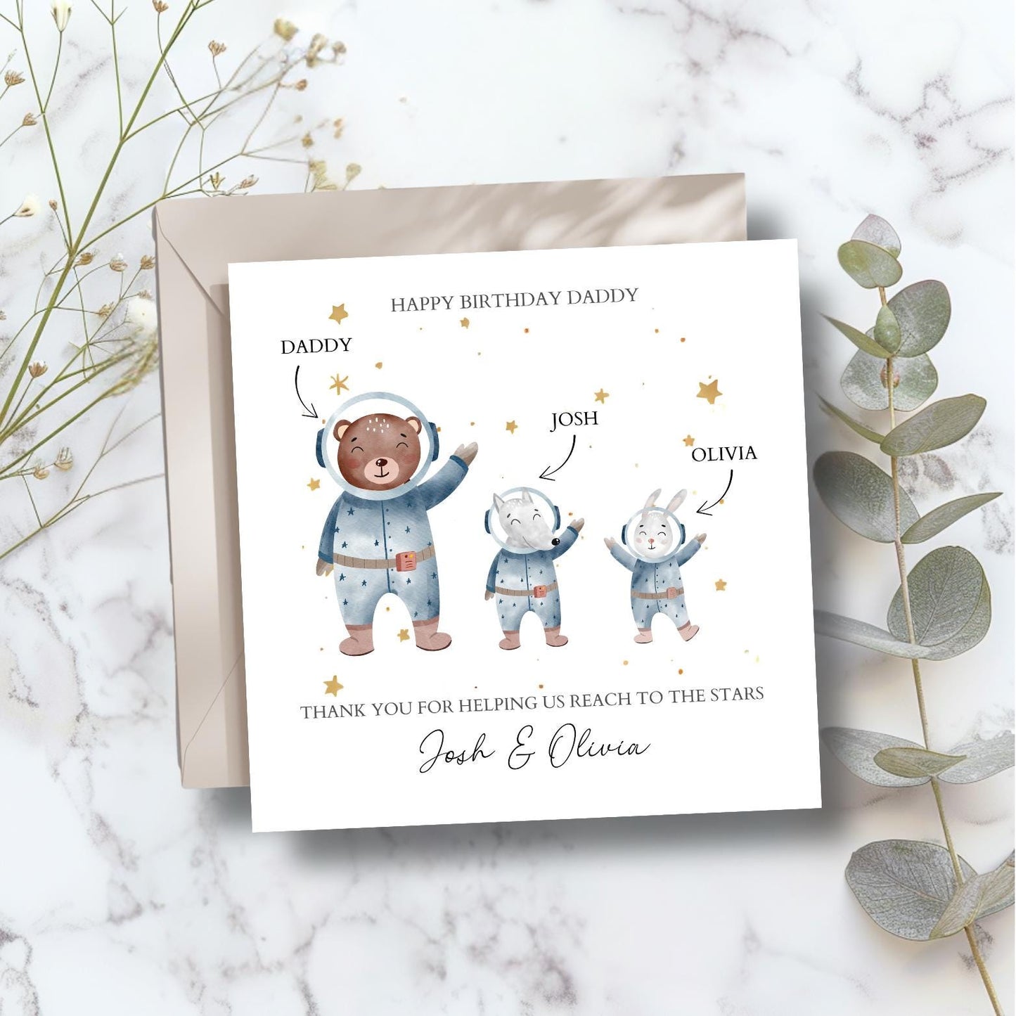 Personalised Daddy Birthday Space Card - Astronaut moon and Stars Card-Best Dad Card- Birthday Card for Dad, Grandad, Uncle ,Any Relation