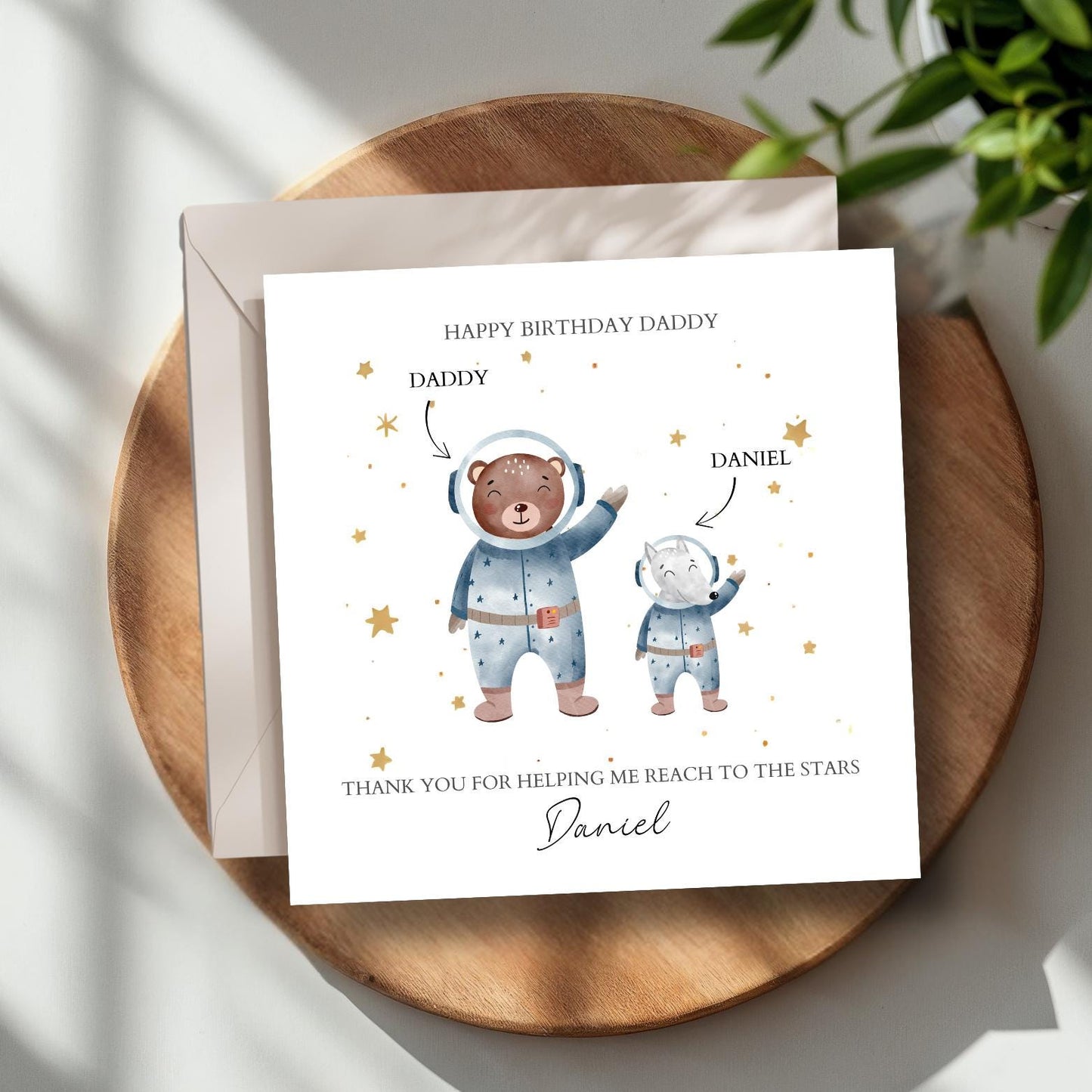 Personalised Daddy Birthday Space Card - Astronaut moon and Stars Card-Best Dad Card- Birthday Card for Dad, Grandad, Uncle ,Any Relation