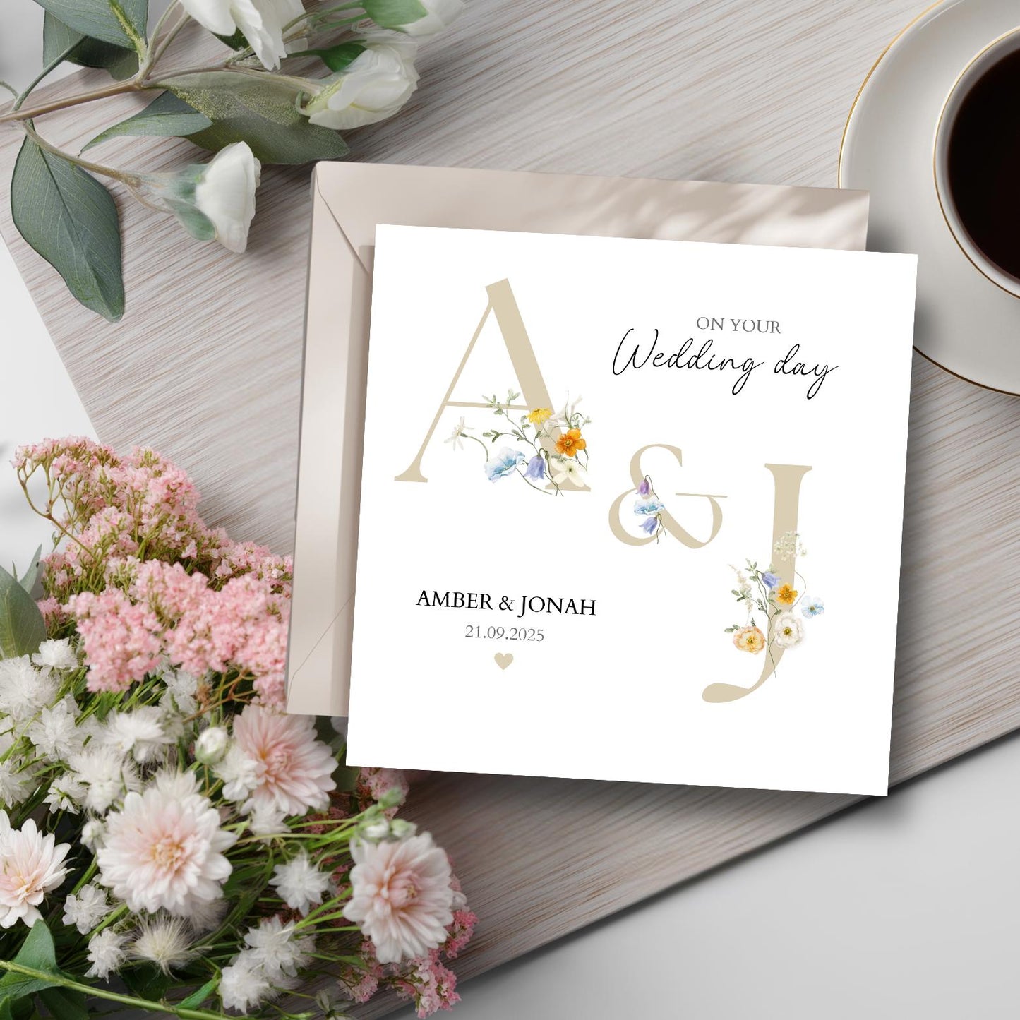 Personalised Mr & Mrs Wedding Card, To the New Mr and Mrs Card, Wedding Initials Card, Neutral Wedding Card