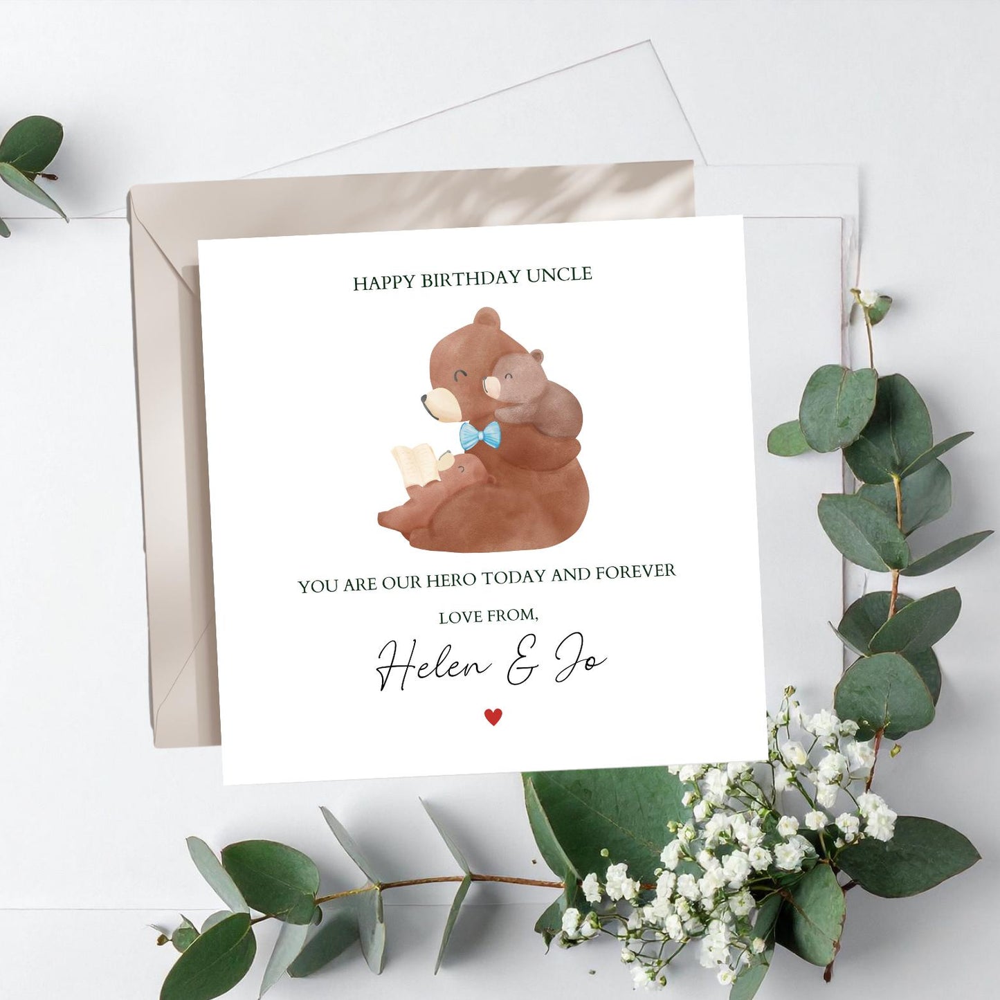 Personalised Mummy Birthday Bear Card -Bear Mom Card -Best Mum Card- Birthday Card for her Mother, Grandmother, Any Relation. Two Children