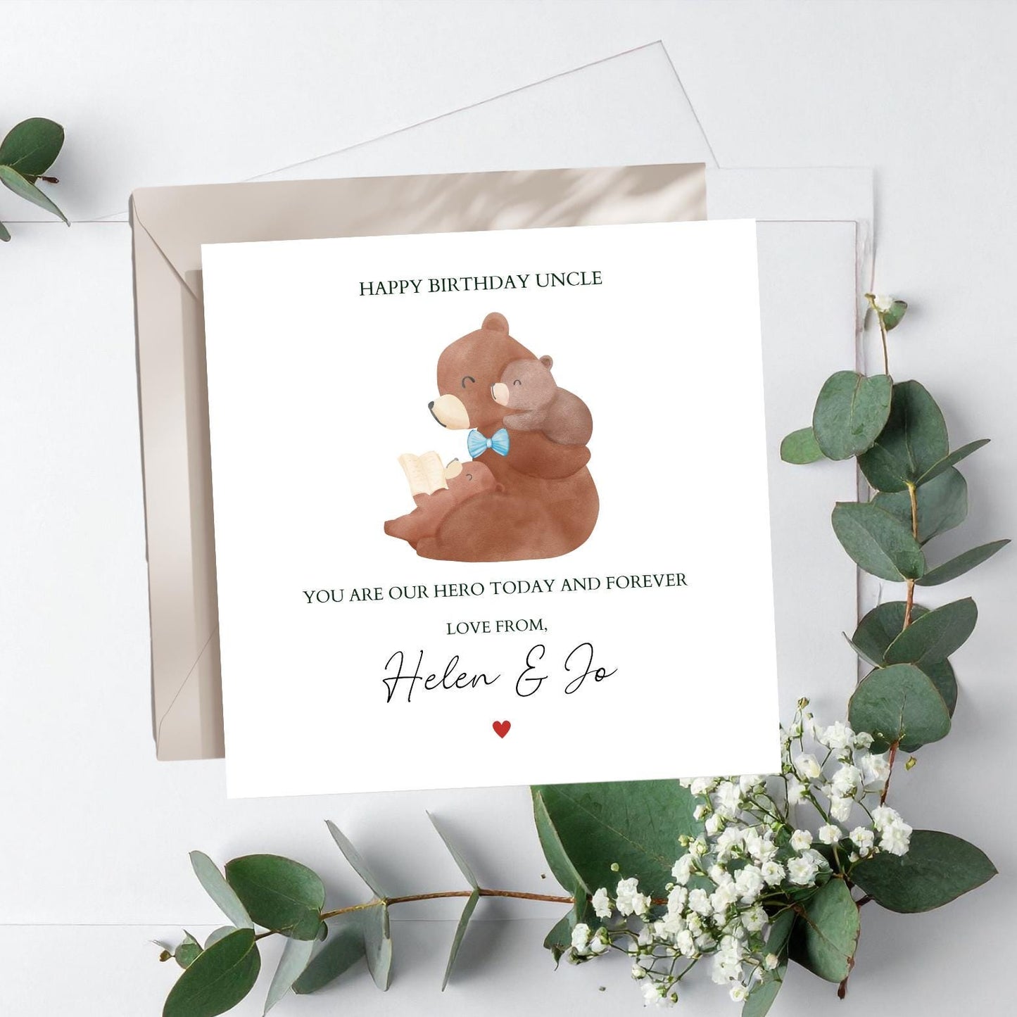 Personalised Daddy Birthday Bear Card -Bear Dad Card -Best Dad Card- Birthday Card for him Dad, Granddad, Uncle, Any Relation. Two Children