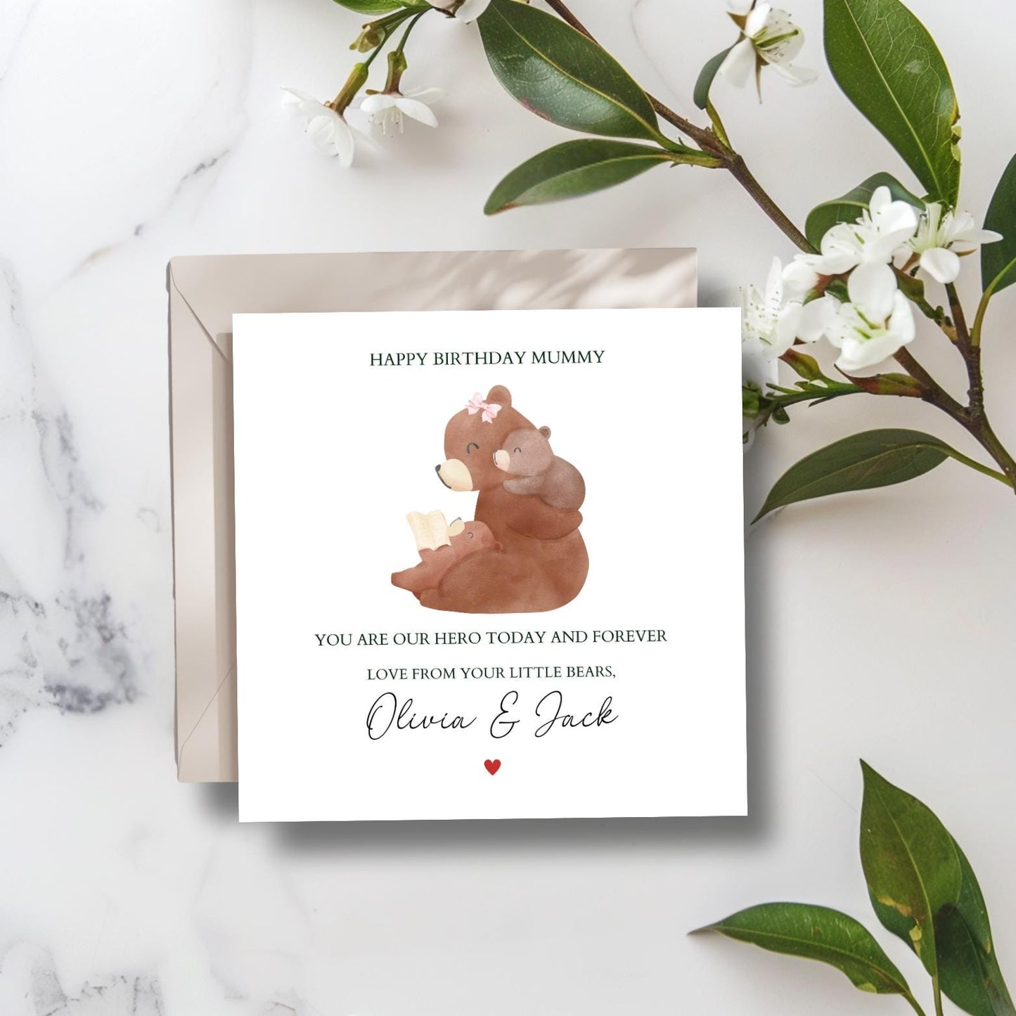Personalised Daddy Birthday Bear Card -Bear Dad Card -Best Dad Card- Birthday Card for him Dad, Granddad, Uncle, Any Relation. Two Children