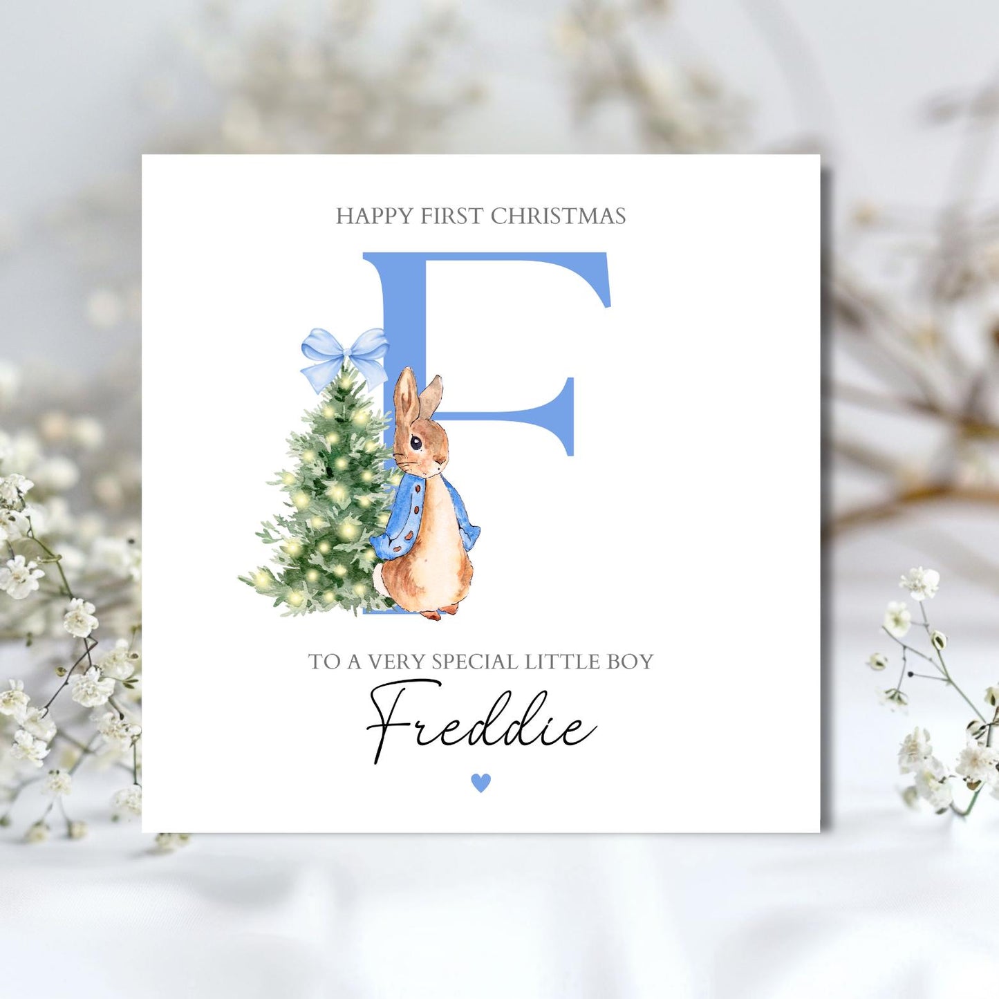Personalised Peter Rabbit Christmas Card, 1st Christmas Card, Name Initial Card, Peter Rabbit Card for Son, Grandson, Nephew, Any Relation
