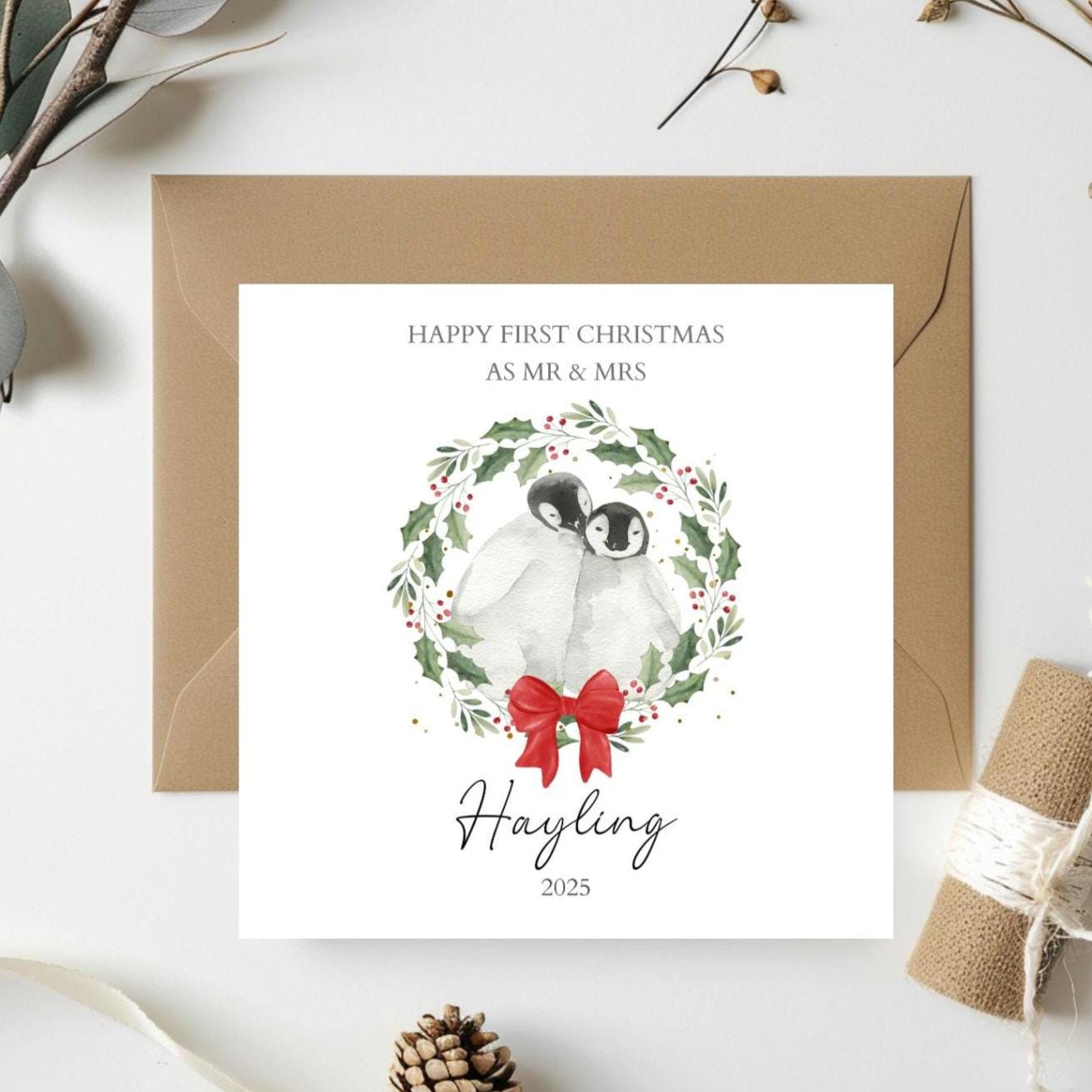 Personalised First Christmas as Mr & Mrs Card, Couple Pinguin Special Couple Christmas Card, Xmas Card Daughter, Son, In Law's Any Relation